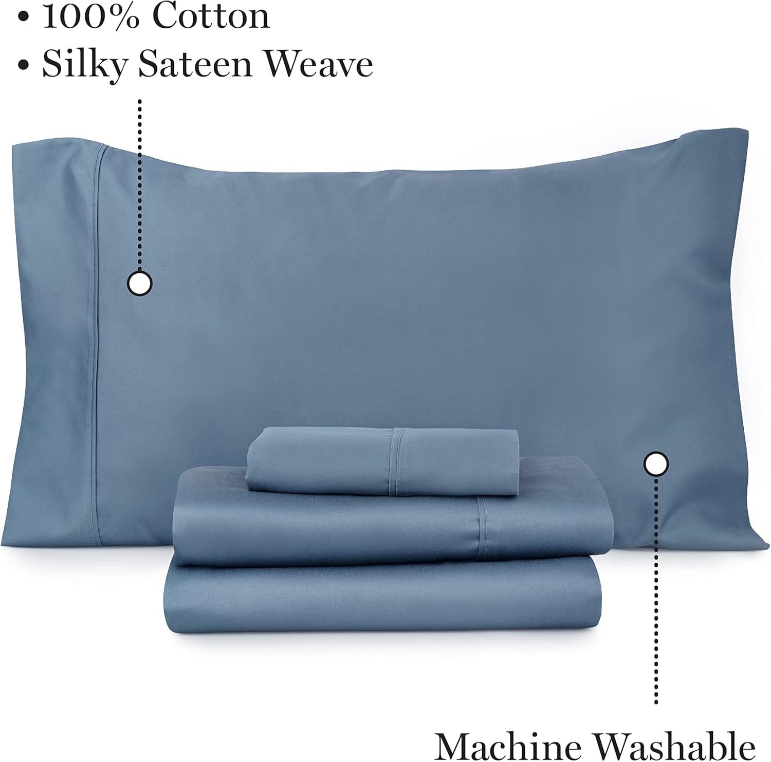 imageMARTHA STEWART 100 Cotton Full Size Sheet Set 4 Piece Soft Smooth Durable Easy Care 16 Deep Pocket Sheets Sateen Sheets 1 Flat 1 Fitted 2 Pillowcases Light BlueBlue