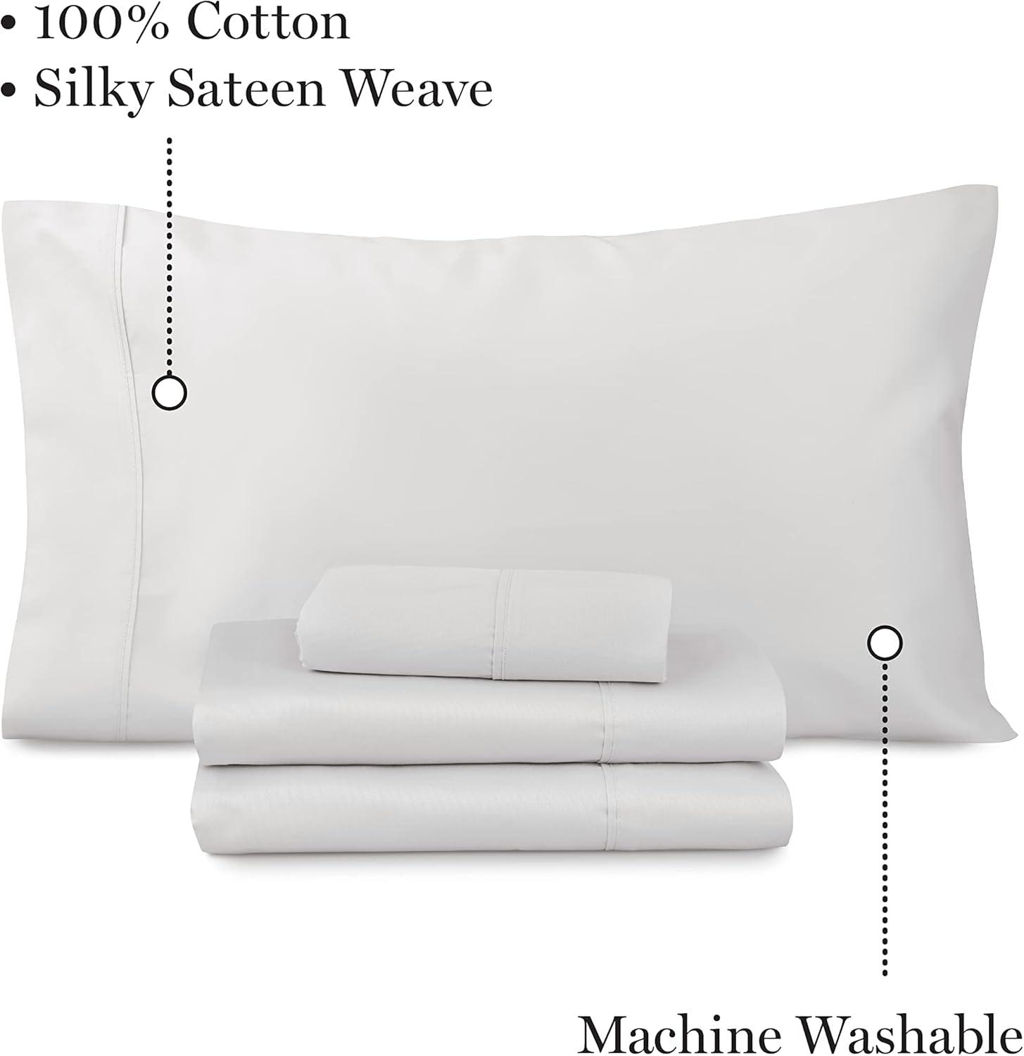 imageMARTHA STEWART 100 Cotton Full Size Sheet Set 4 Piece Soft Smooth Durable Easy Care 16 Deep Pocket Sheets Sateen Sheets 1 Flat 1 Fitted 2 Pillowcases Light BlueLight Gray
