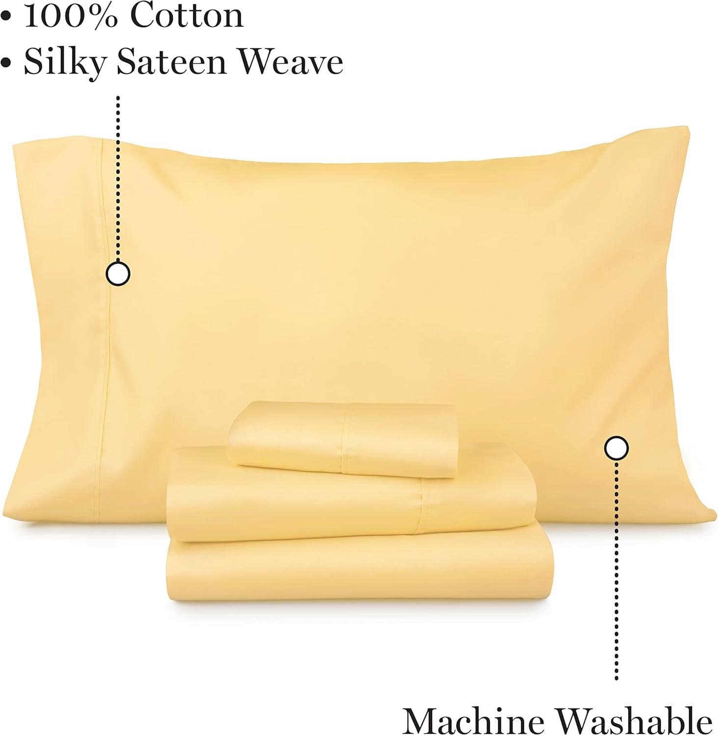 imageMARTHA STEWART 100 Cotton Full Size Sheet Set 4 Piece Soft Smooth Durable Easy Care 16 Deep Pocket Sheets Sateen Sheets 1 Flat 1 Fitted 2 Pillowcases Light BlueYellow