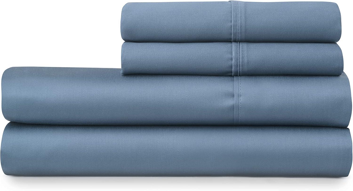 imageMARTHA STEWART 100 Cotton Full Size Sheet Set 4 Piece Soft Smooth Durable Easy Care 16 Deep Pocket Sheets Sateen Sheets 1 Flat 1 Fitted 2 Pillowcases Light BlueBlue