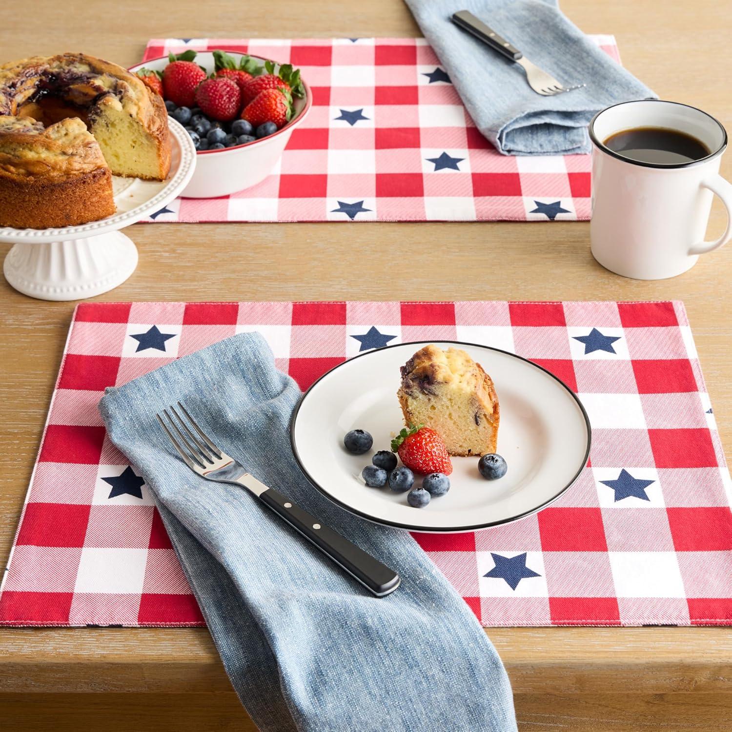 imageMARTHA STEWART Americana Star Gingham Plaid Indoor Placemat 4Pack Set Reversible Patriotic USA America Decor RedWhiteBlue 14x72