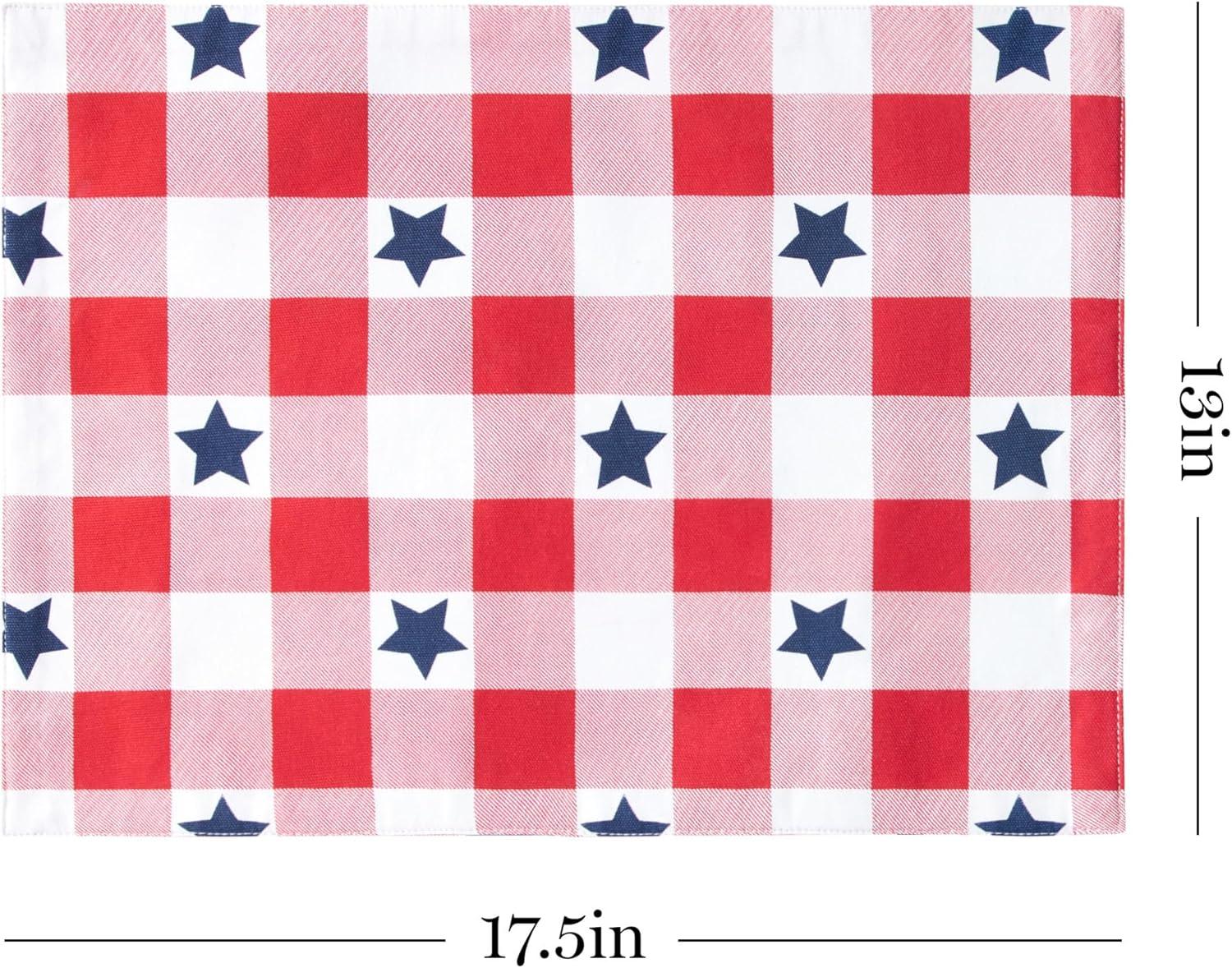 imageMARTHA STEWART Americana Star Gingham Plaid Indoor Placemat 4Pack Set Reversible Patriotic USA America Decor RedWhiteBlue 14x72