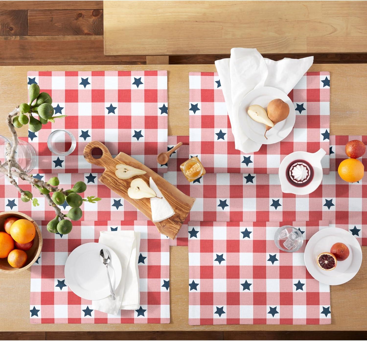 imageMARTHA STEWART Americana Star Gingham Plaid Indoor Placemat 4Pack Set Reversible Patriotic USA America Decor RedWhiteBlue 14x72