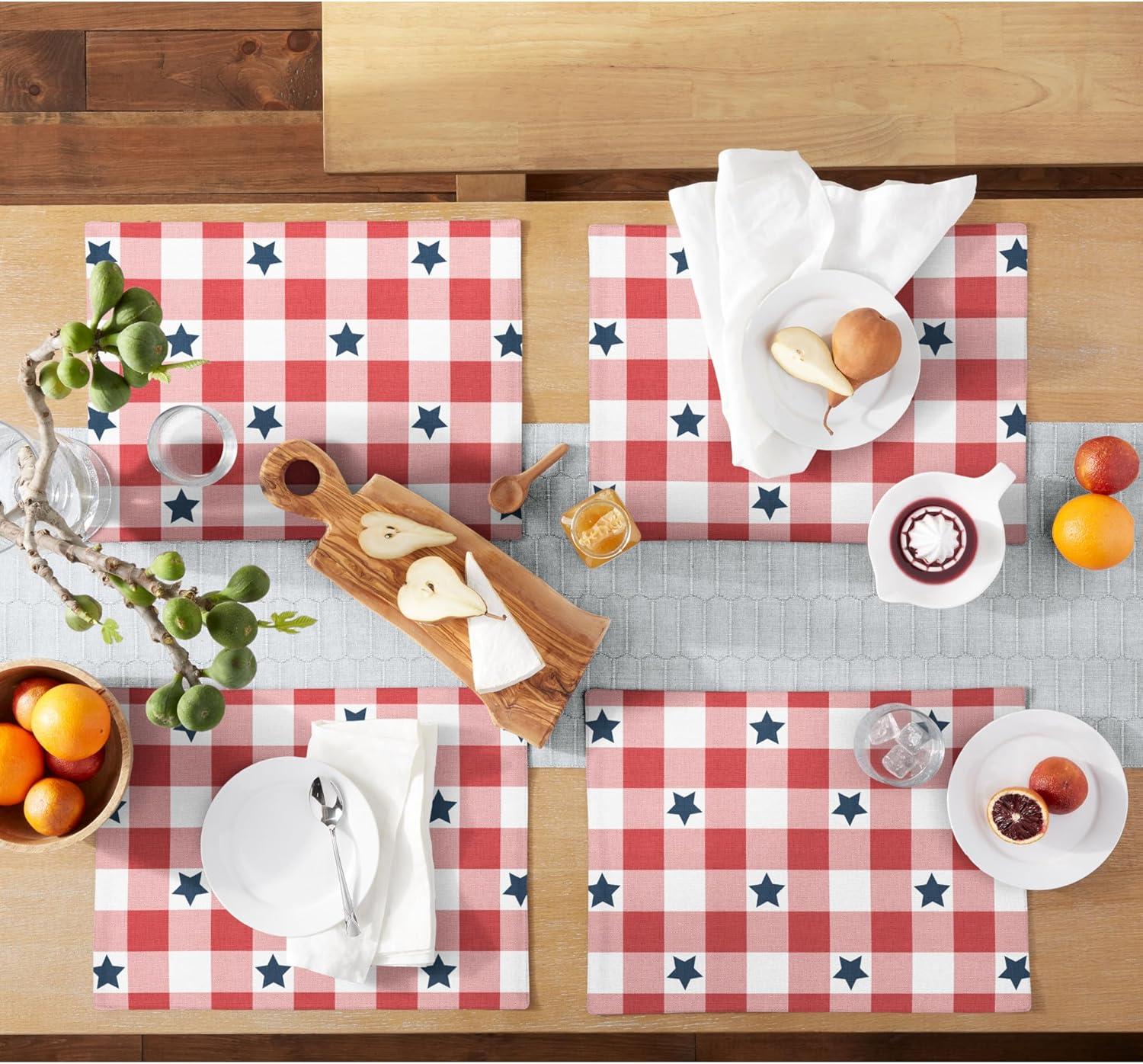 imageMARTHA STEWART Americana Star Gingham Plaid Indoor Placemat 4Pack Set Reversible Patriotic USA America Decor RedWhiteBlue 14x72