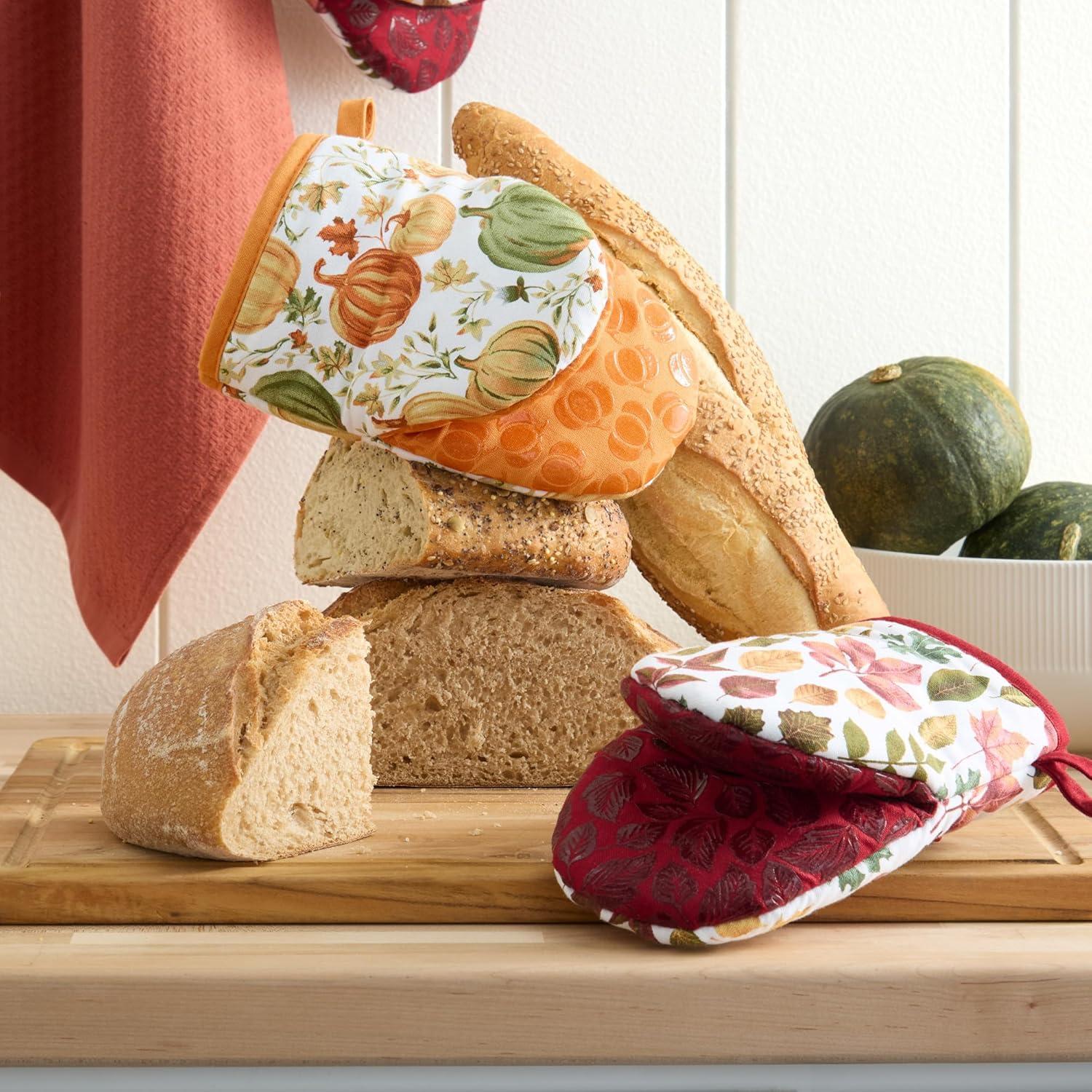 imageMARTHA STEWART Autumn Harvest Pumpkins Mini Oven Mitt 2Pack Set 100 Cotton with Decorative NonSlip Silicone Grip Heat Resistant OrangeGreenIvory 55X8RedGreenTan