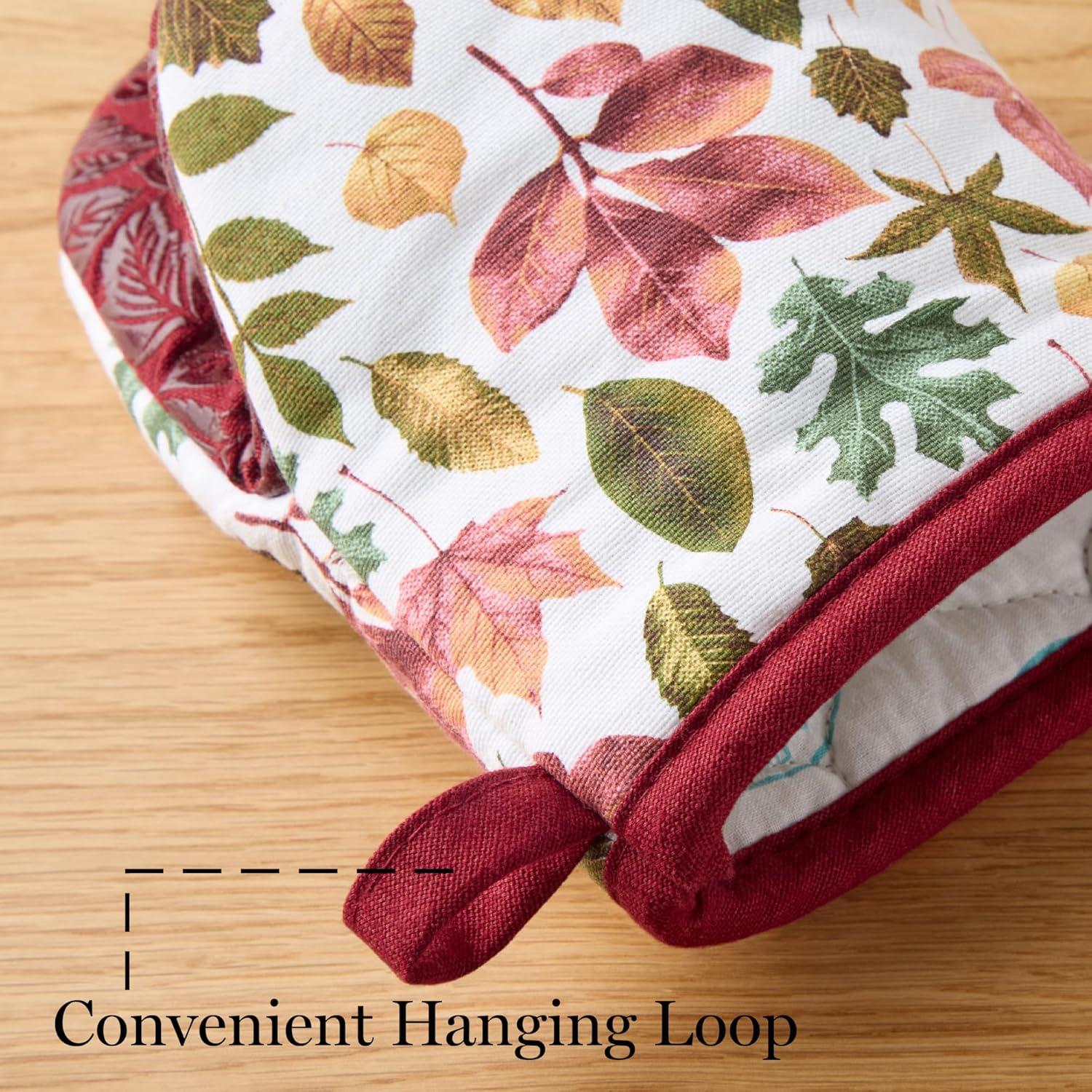 imageMARTHA STEWART Autumn Harvest Pumpkins Mini Oven Mitt 2Pack Set 100 Cotton with Decorative NonSlip Silicone Grip Heat Resistant OrangeGreenIvory 55X8RedGreenTan