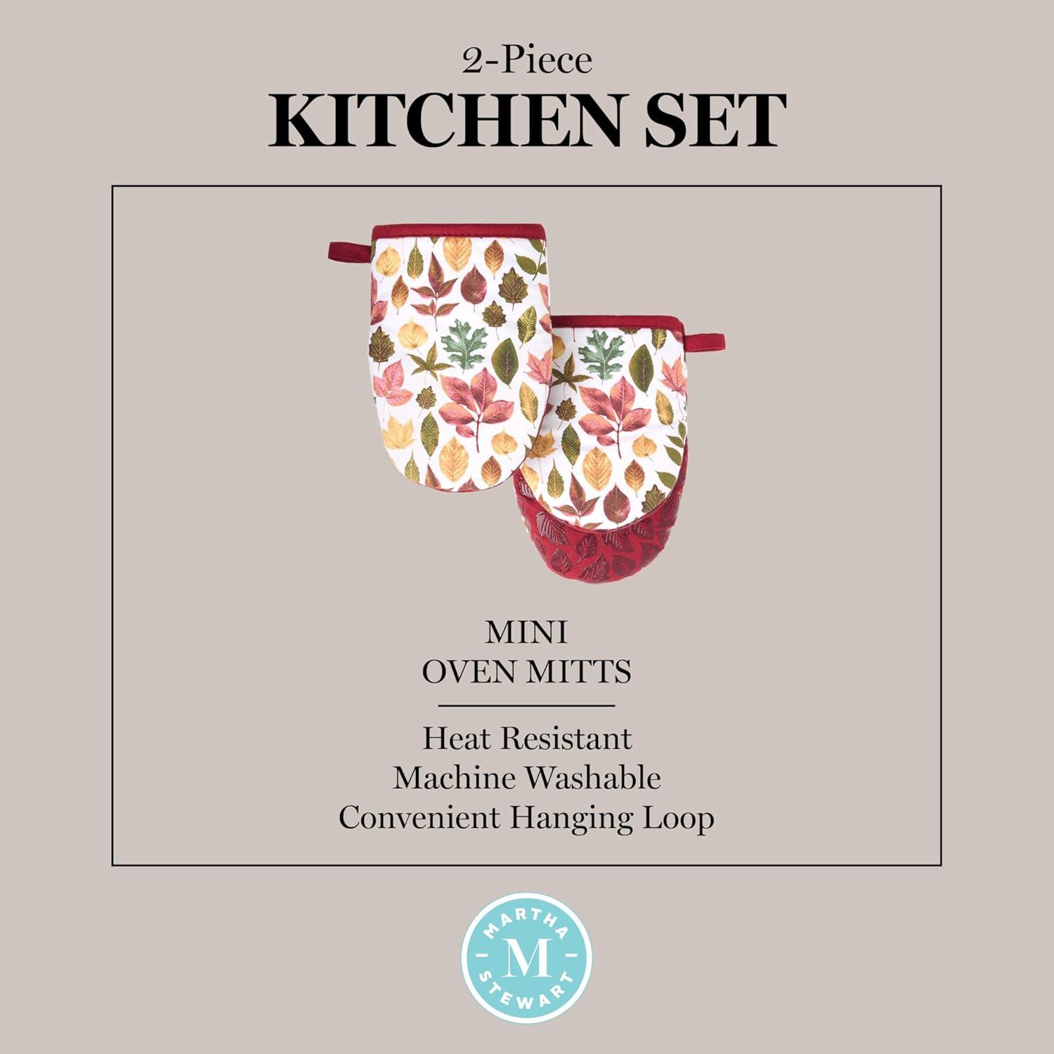 imageMARTHA STEWART Autumn Harvest Pumpkins Mini Oven Mitt 2Pack Set 100 Cotton with Decorative NonSlip Silicone Grip Heat Resistant OrangeGreenIvory 55X8RedGreenTan