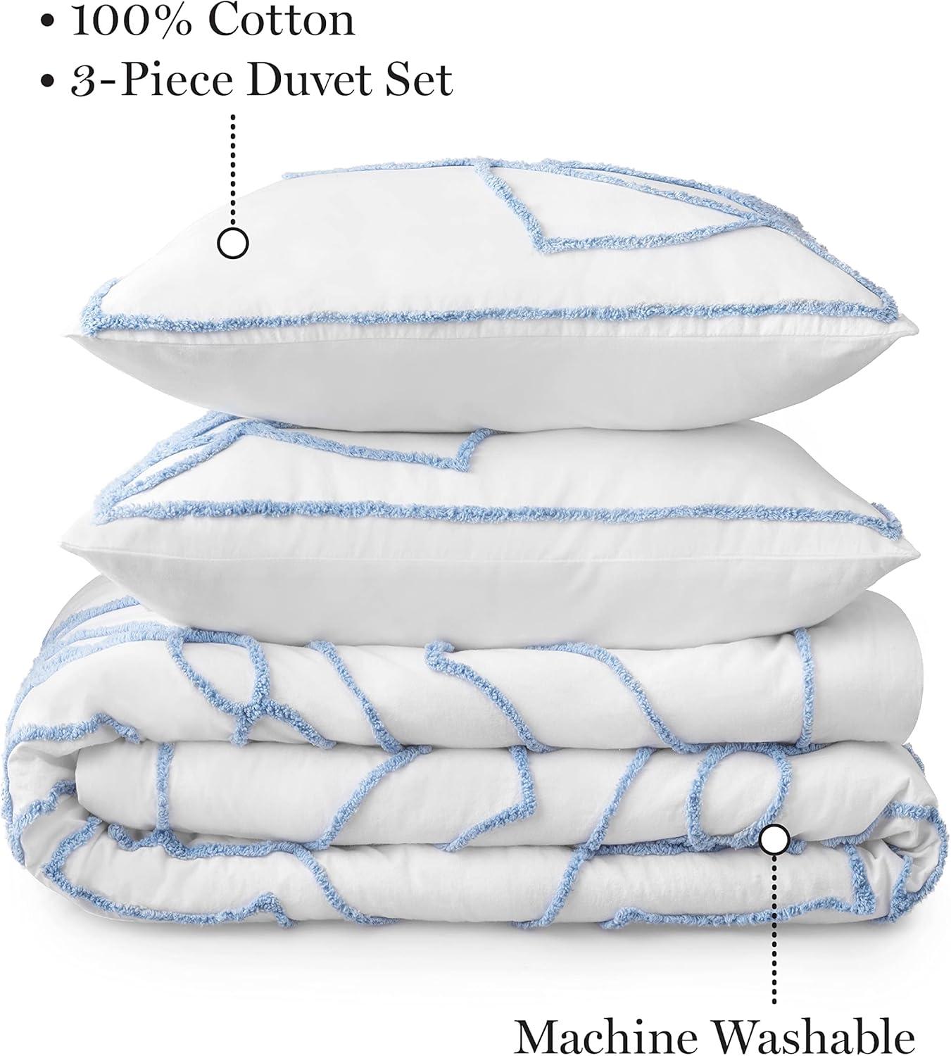 imageMARTHA STEWART Natalie King Size Duvet 3 Piece Set1 Duvet Cover 2 Pillow Shams Crinkle Velvet Texture Soft amp Royal Machine Wash 104x92 with Button Closure ChampagneSoft Blue