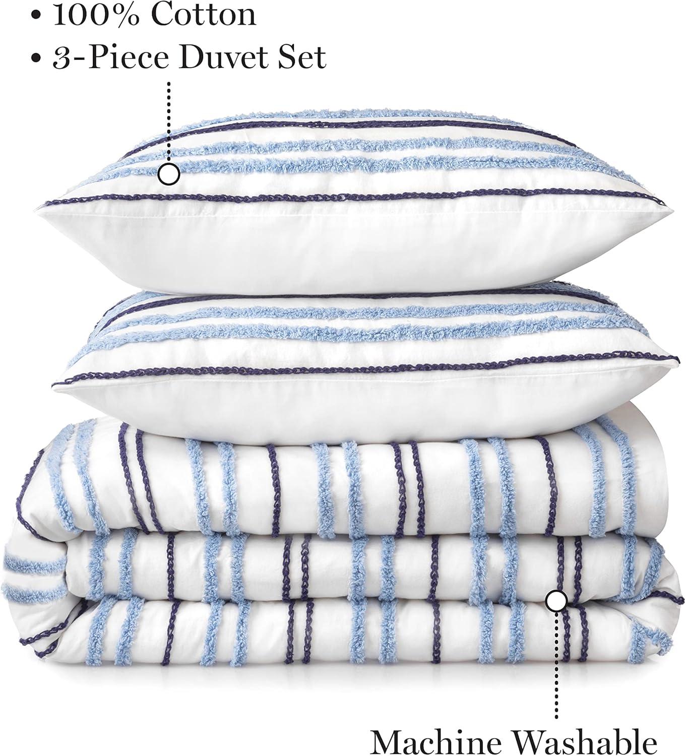 imageMARTHA STEWART Natalie King Size Duvet 3 Piece Set1 Duvet Cover 2 Pillow Shams Crinkle Velvet Texture Soft amp Royal Machine Wash 104x92 with Button Closure ChampagneSoft Blue