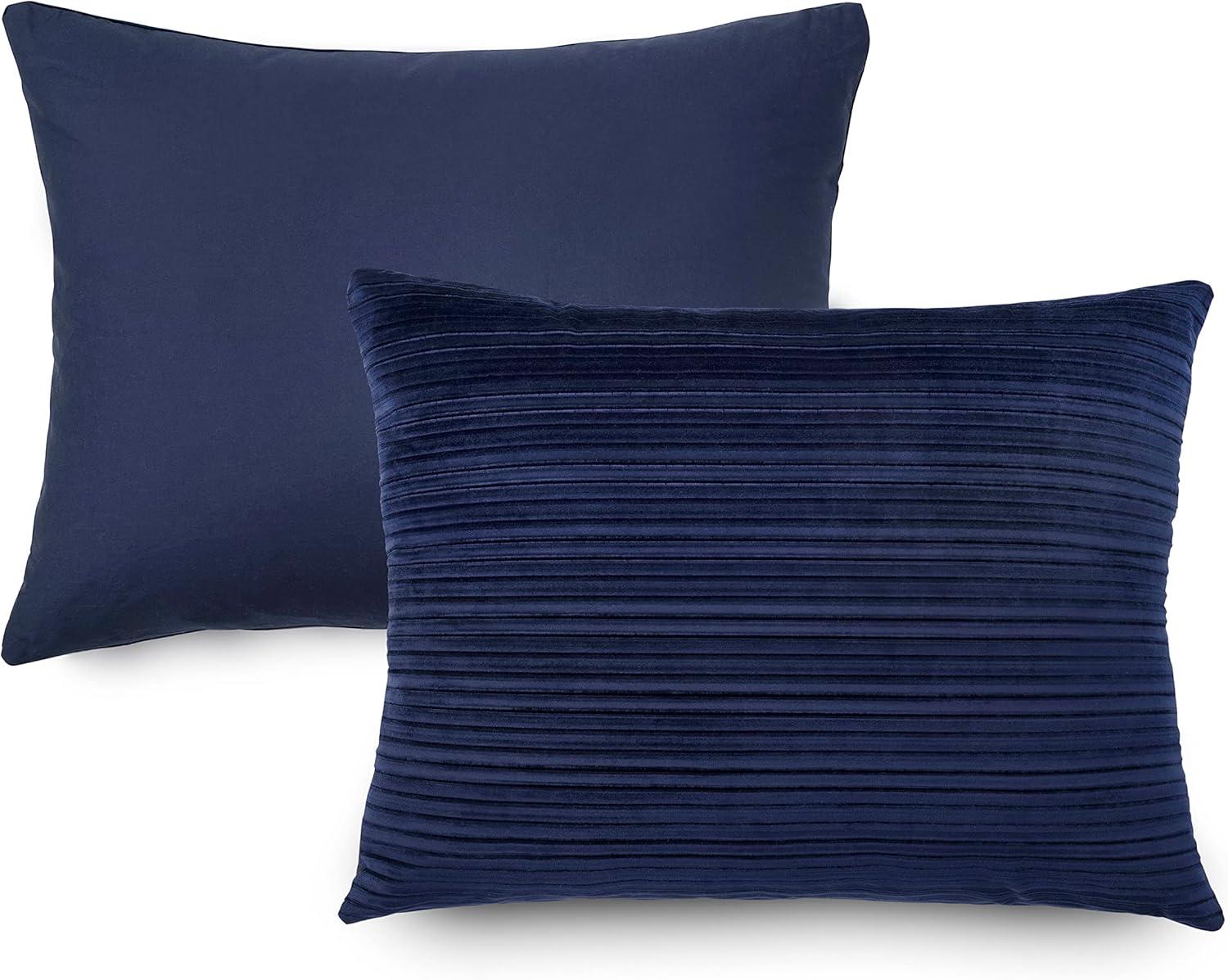 imageMARTHA STEWART Natalie King Size Duvet 3 Piece Set1 Duvet Cover 2 Pillow Shams Crinkle Velvet Texture Soft amp Royal Machine Wash 104x92 with Button Closure ChampagneNavy