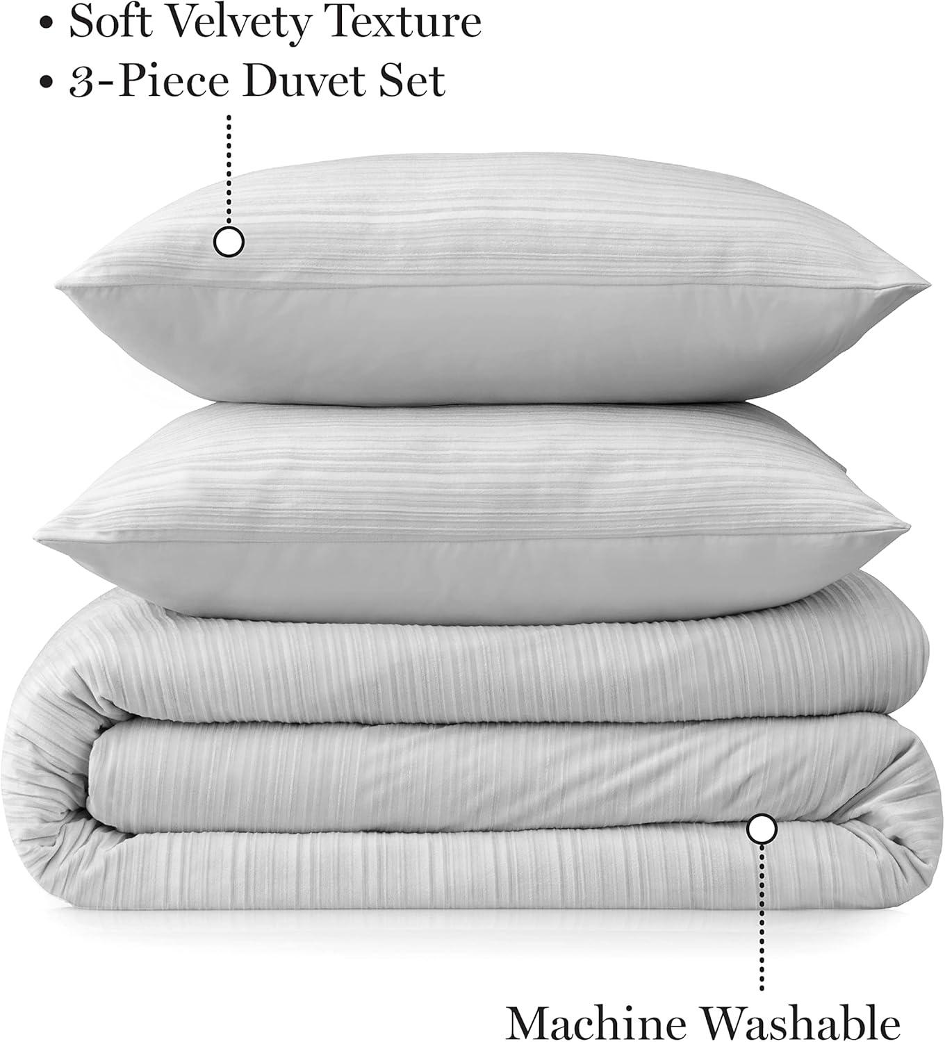 imageMARTHA STEWART Natalie King Size Duvet 3 Piece Set1 Duvet Cover 2 Pillow Shams Crinkle Velvet Texture Soft amp Royal Machine Wash 104x92 with Button Closure ChampagneGrey