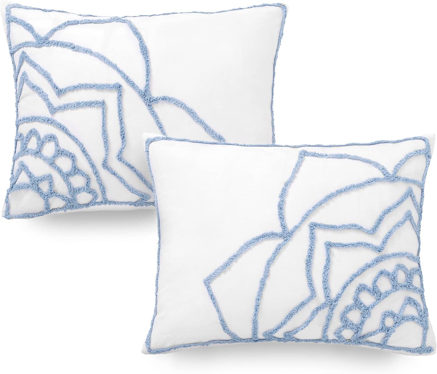 imageMARTHA STEWART Natalie King Size Duvet 3 Piece Set1 Duvet Cover 2 Pillow Shams Crinkle Velvet Texture Soft amp Royal Machine Wash 104x92 with Button Closure ChampagneSoft Blue