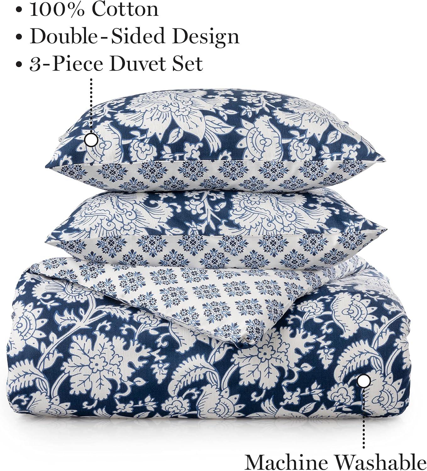 imageMARTHA STEWART Natalie King Size Duvet 3 Piece Set1 Duvet Cover 2 Pillow Shams Crinkle Velvet Texture Soft amp Royal Machine Wash 104x92 with Button Closure ChampagneNavy White