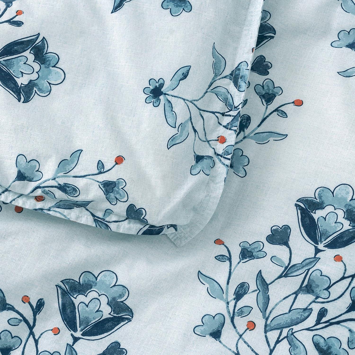 imageMARTHA STEWART Natalie King Size Duvet 3 Piece Set1 Duvet Cover 2 Pillow Shams Crinkle Velvet Texture Soft amp Royal Machine Wash 104x92 with Button Closure ChampagneFloral Blue