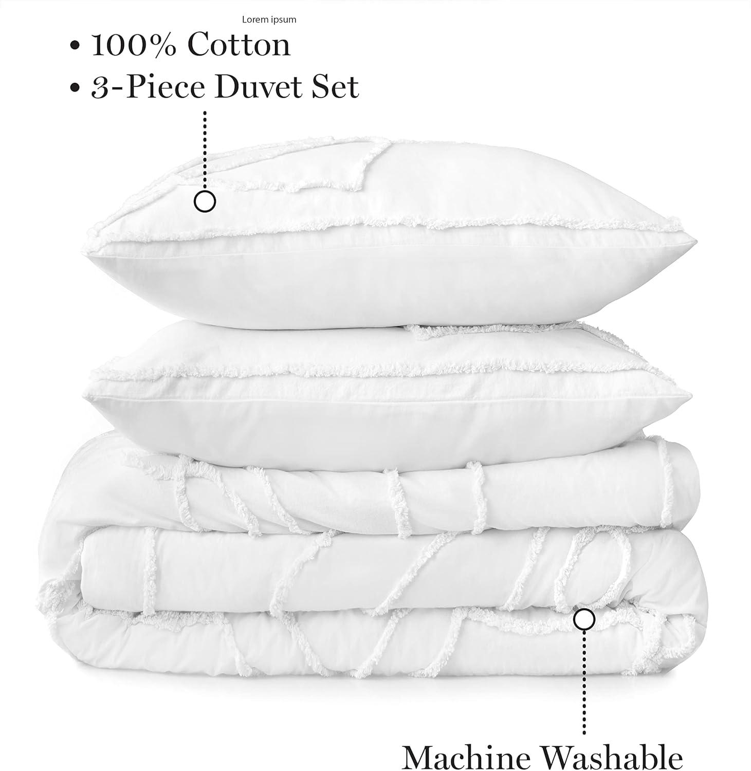imageMARTHA STEWART Natalie King Size Duvet 3 Piece Set1 Duvet Cover 2 Pillow Shams Crinkle Velvet Texture Soft amp Royal Machine Wash 104x92 with Button Closure ChampagneEmbroidered White