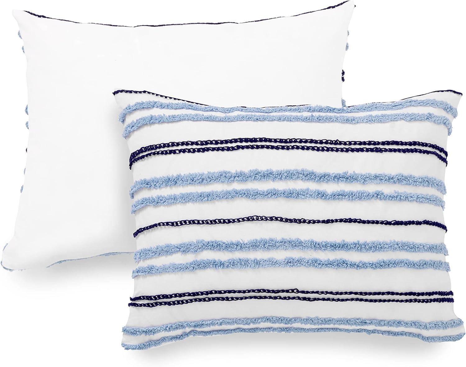 imageMARTHA STEWART Natalie King Size Duvet 3 Piece Set1 Duvet Cover 2 Pillow Shams Crinkle Velvet Texture Soft amp Royal Machine Wash 104x92 with Button Closure ChampagneSoft Blue