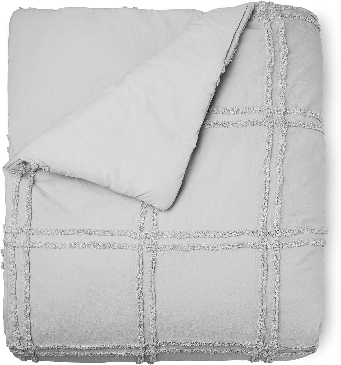 imageMARTHA STEWART Natalie King Size Duvet 3 Piece Set1 Duvet Cover 2 Pillow Shams Crinkle Velvet Texture Soft amp Royal Machine Wash 104x92 with Button Closure ChampagneSolid Grey
