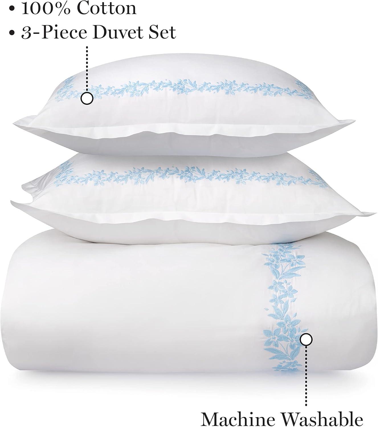 imageMARTHA STEWART Natalie King Size Duvet 3 Piece Set1 Duvet Cover 2 Pillow Shams Crinkle Velvet Texture Soft amp Royal Machine Wash 104x92 with Button Closure ChampagneSoft Blue