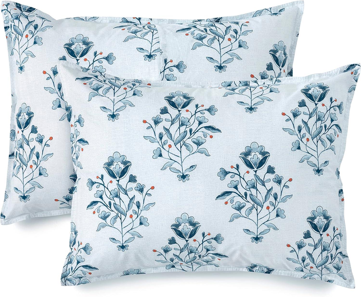 imageMARTHA STEWART Natalie King Size Duvet 3 Piece Set1 Duvet Cover 2 Pillow Shams Crinkle Velvet Texture Soft amp Royal Machine Wash 104x92 with Button Closure ChampagneFloral Blue