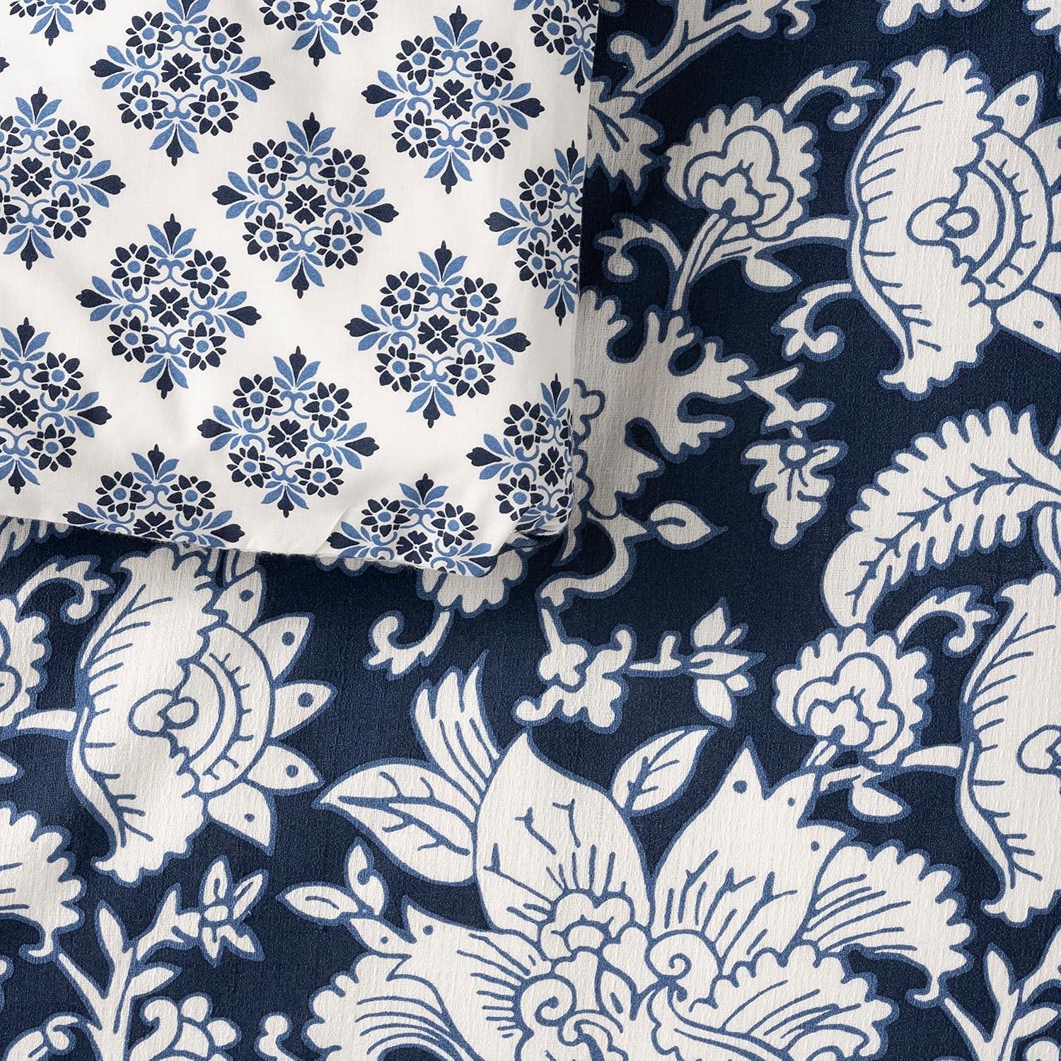 imageMARTHA STEWART Natalie King Size Duvet 3 Piece Set1 Duvet Cover 2 Pillow Shams Crinkle Velvet Texture Soft amp Royal Machine Wash 104x92 with Button Closure ChampagneNavy White