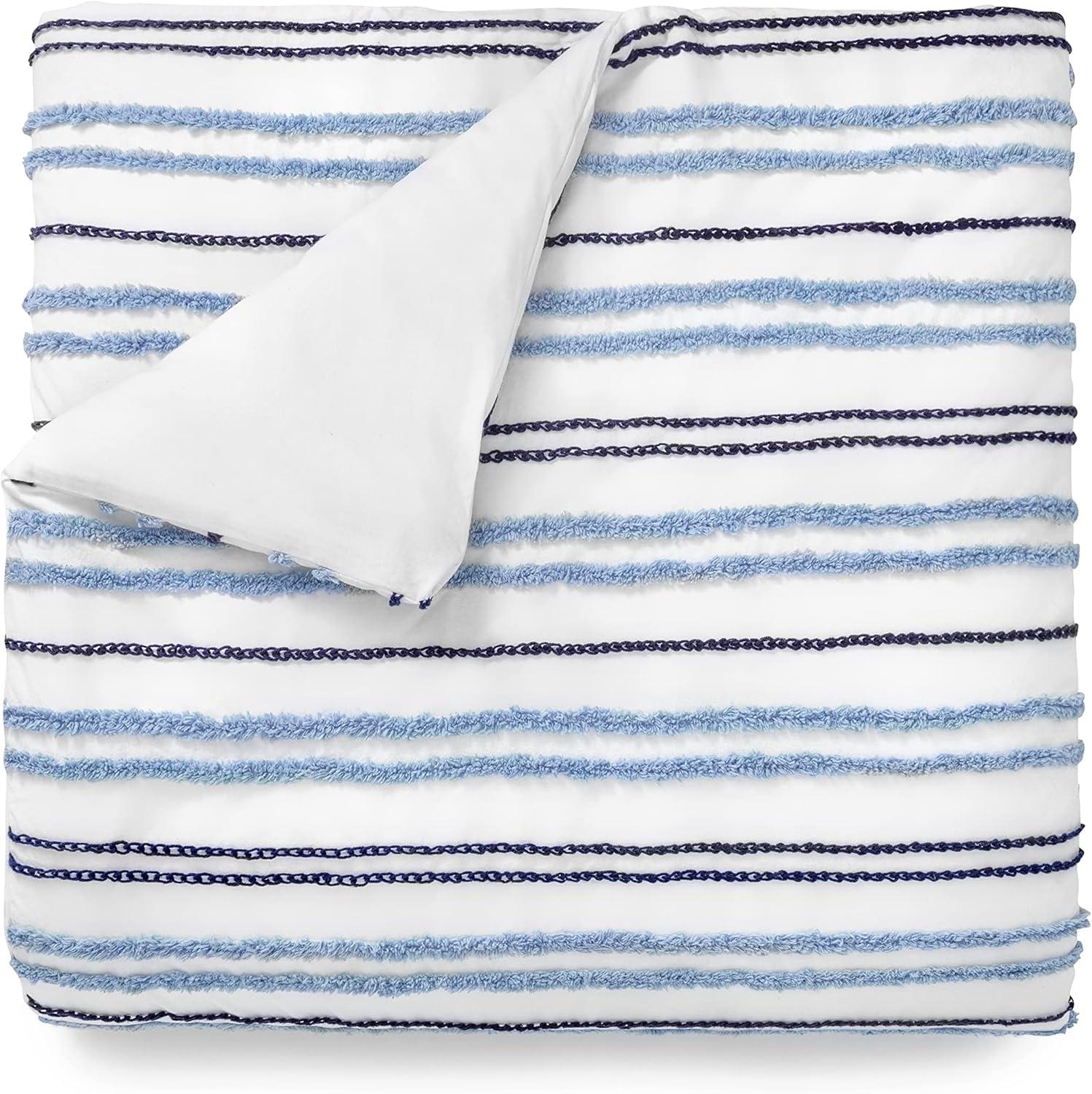 imageMARTHA STEWART Natalie King Size Duvet 3 Piece Set1 Duvet Cover 2 Pillow Shams Crinkle Velvet Texture Soft amp Royal Machine Wash 104x92 with Button Closure ChampagneSoft Blue