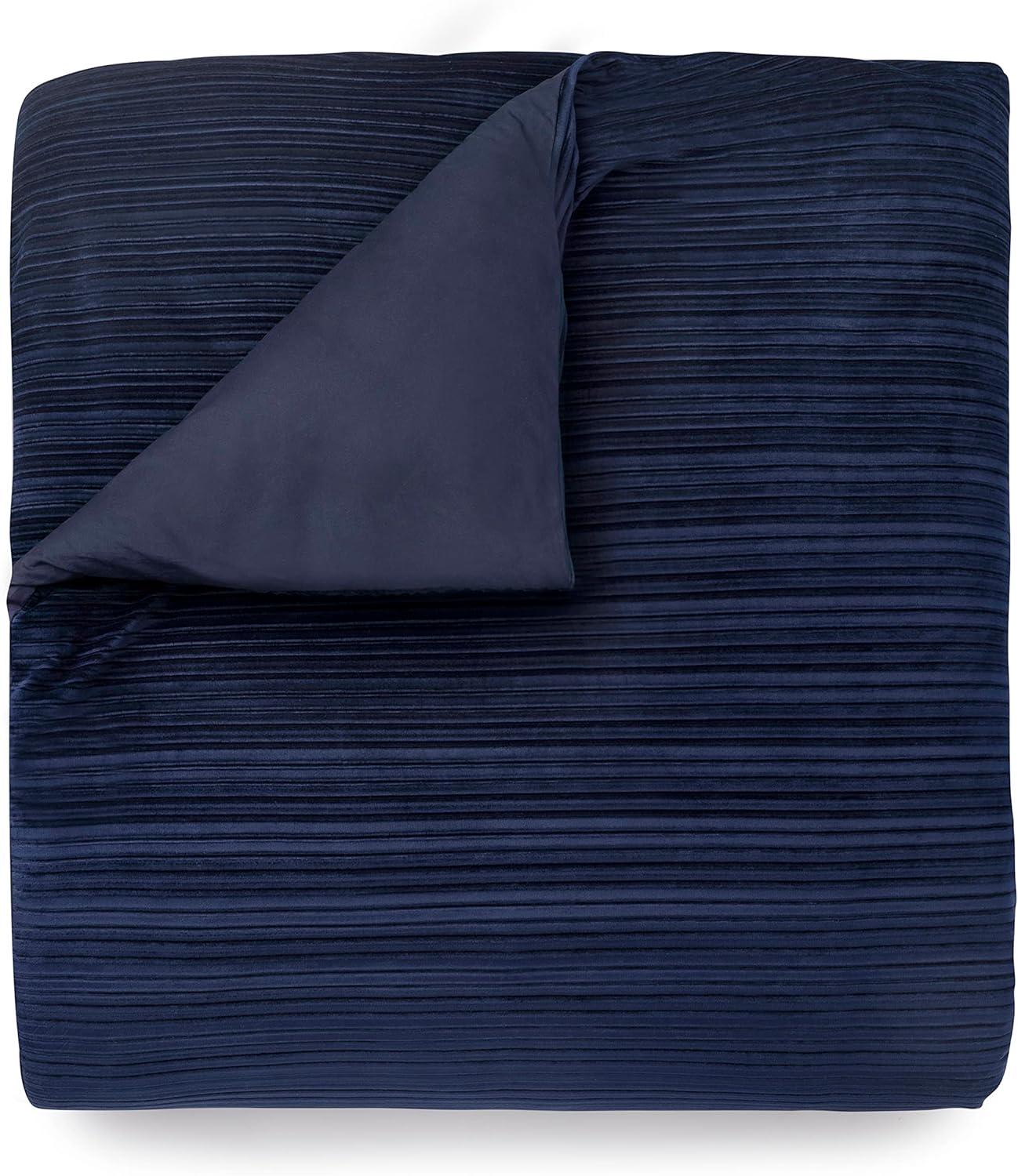 imageMARTHA STEWART Natalie King Size Duvet 3 Piece Set1 Duvet Cover 2 Pillow Shams Crinkle Velvet Texture Soft amp Royal Machine Wash 104x92 with Button Closure ChampagneNavy