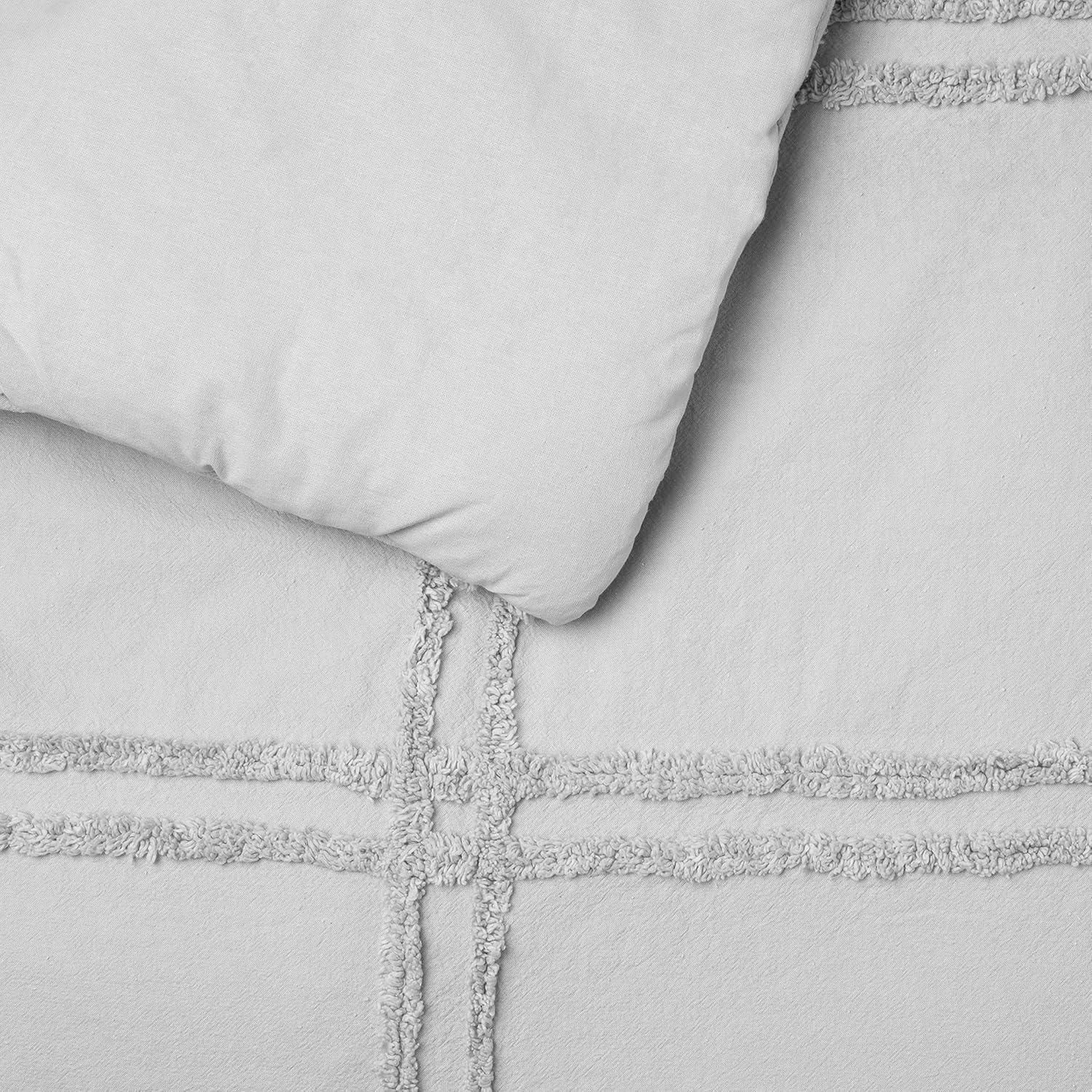 imageMARTHA STEWART Natalie King Size Duvet 3 Piece Set1 Duvet Cover 2 Pillow Shams Crinkle Velvet Texture Soft amp Royal Machine Wash 104x92 with Button Closure ChampagneSolid Grey
