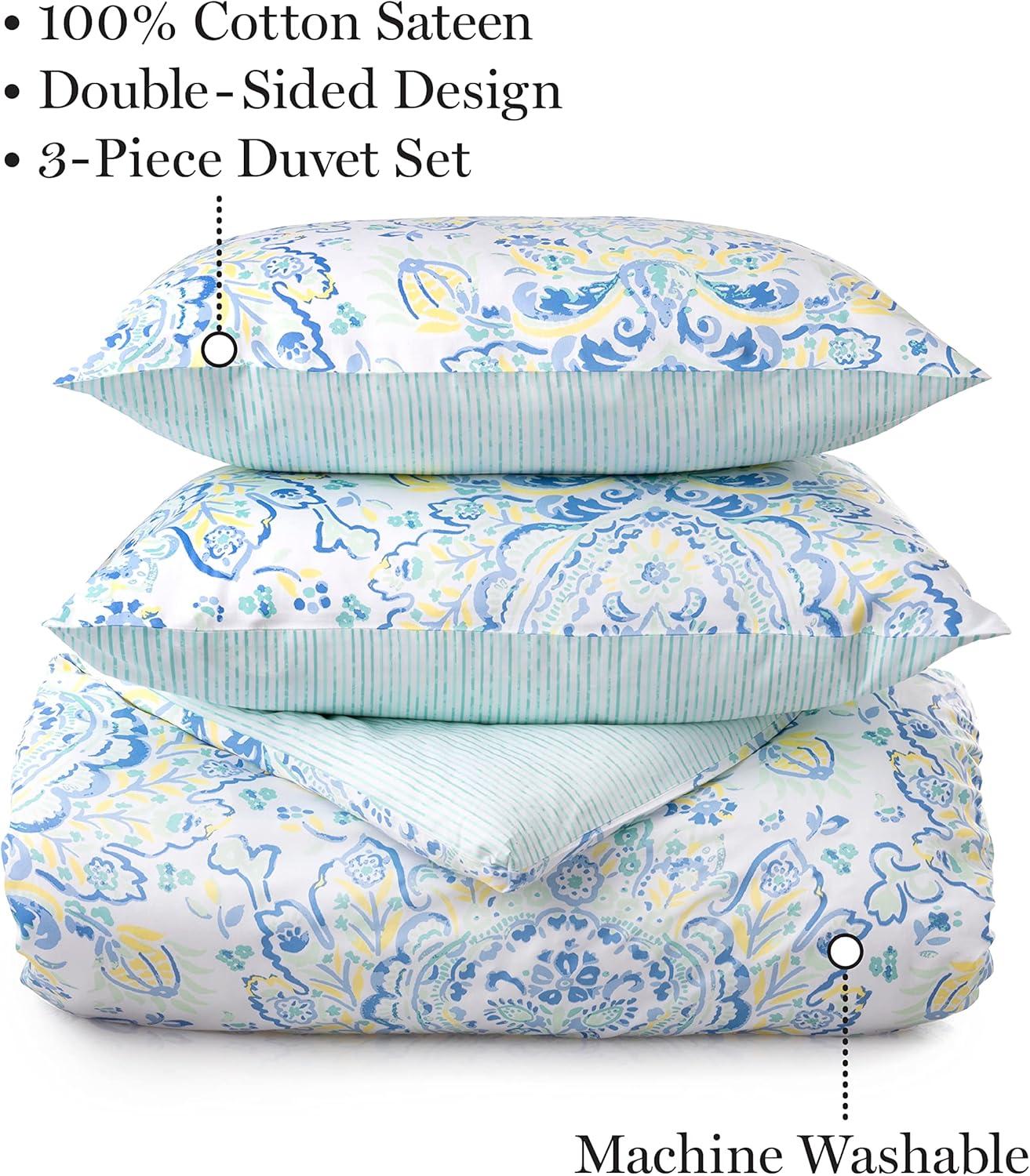 imageMARTHA STEWART Natalie King Size Duvet 3 Piece Set1 Duvet Cover 2 Pillow Shams Crinkle Velvet Texture Soft amp Royal Machine Wash 104x92 with Button Closure ChampagneAqua