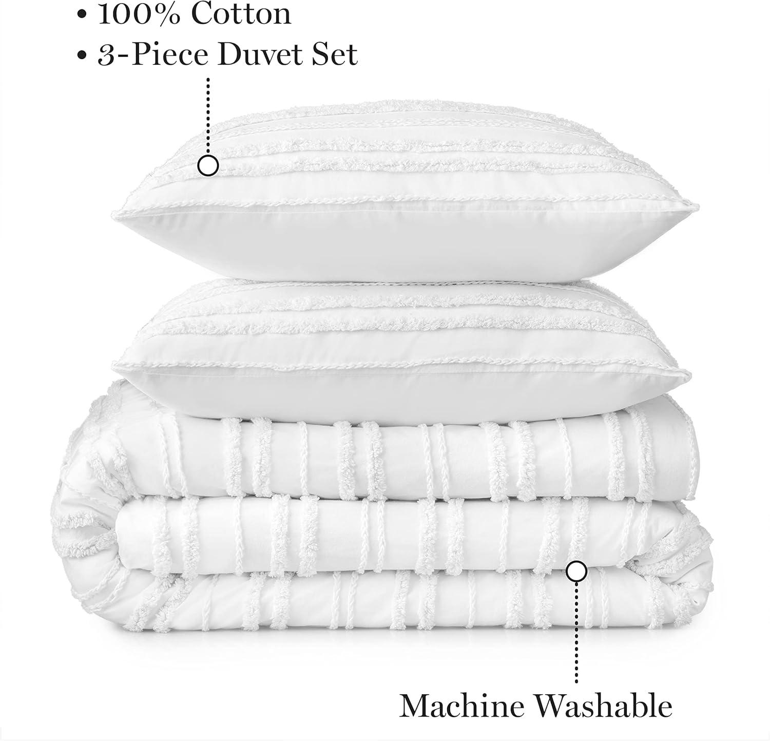 imageMARTHA STEWART Natalie King Size Duvet 3 Piece Set1 Duvet Cover 2 Pillow Shams Crinkle Velvet Texture Soft amp Royal Machine Wash 104x92 with Button Closure ChampagneTextured White