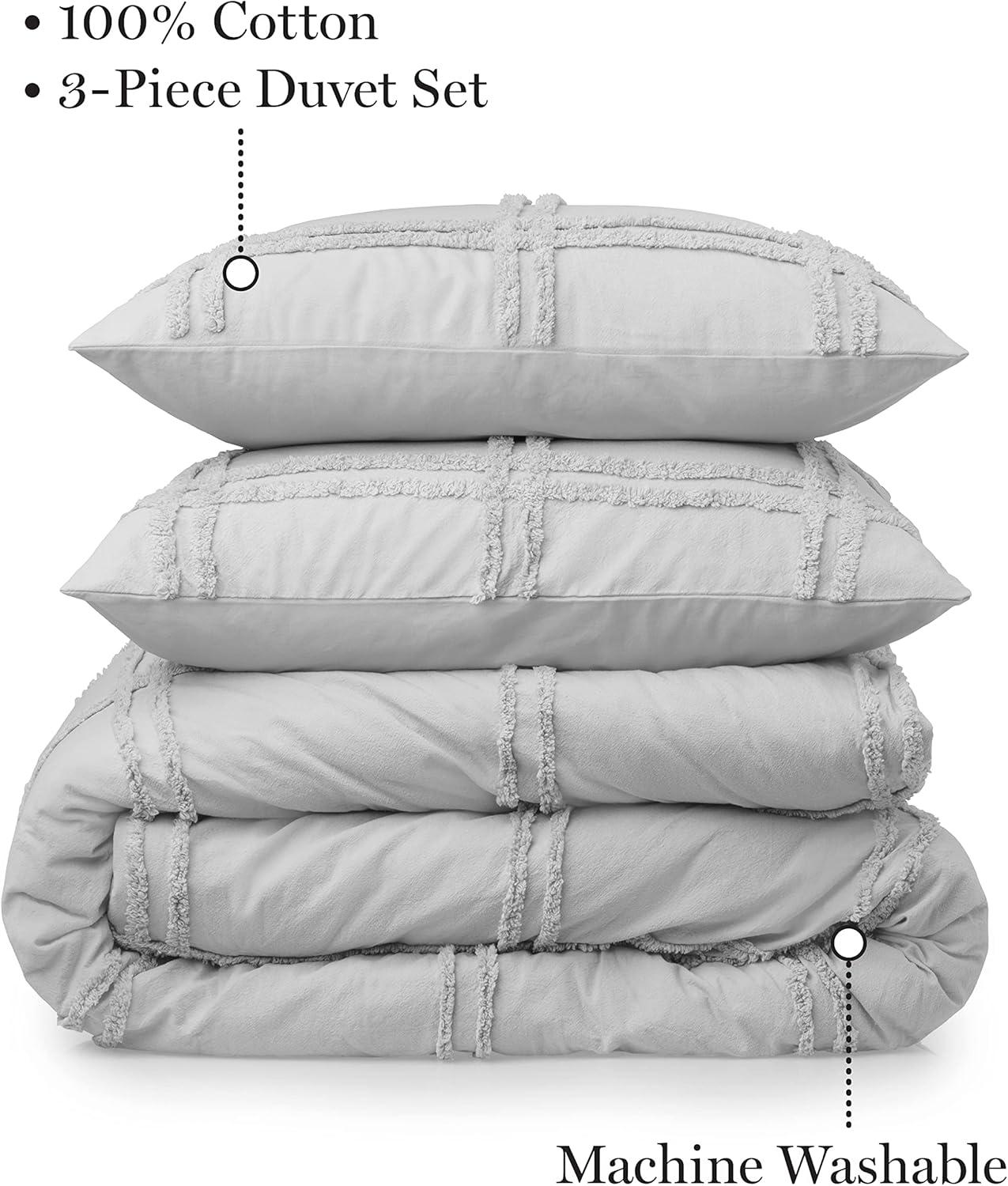 imageMARTHA STEWART Natalie King Size Duvet 3 Piece Set1 Duvet Cover 2 Pillow Shams Crinkle Velvet Texture Soft amp Royal Machine Wash 104x92 with Button Closure ChampagneSolid Grey