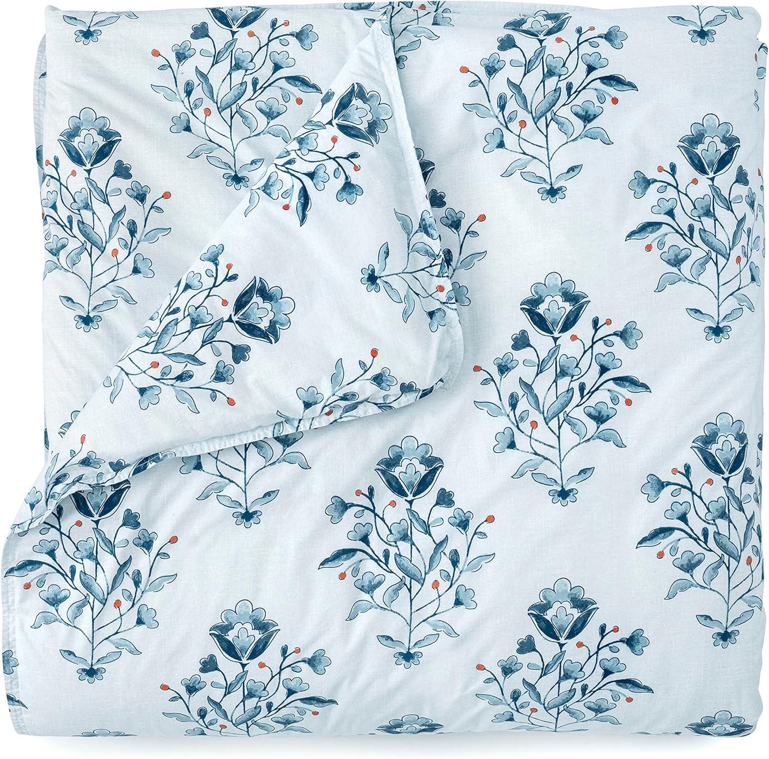 imageMARTHA STEWART Natalie King Size Duvet 3 Piece Set1 Duvet Cover 2 Pillow Shams Crinkle Velvet Texture Soft amp Royal Machine Wash 104x92 with Button Closure ChampagneFloral Blue