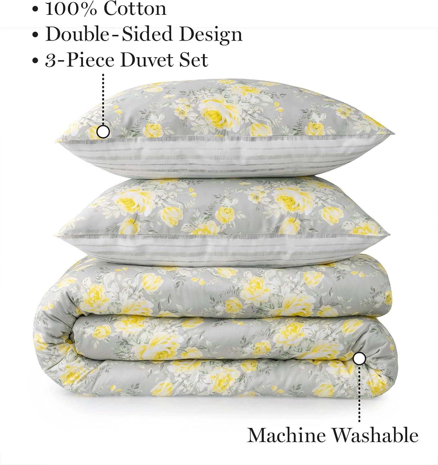 imageMARTHA STEWART Natalie King Size Duvet 3 Piece Set1 Duvet Cover 2 Pillow Shams Crinkle Velvet Texture Soft amp Royal Machine Wash 104x92 with Button Closure ChampagneGrey Yellow