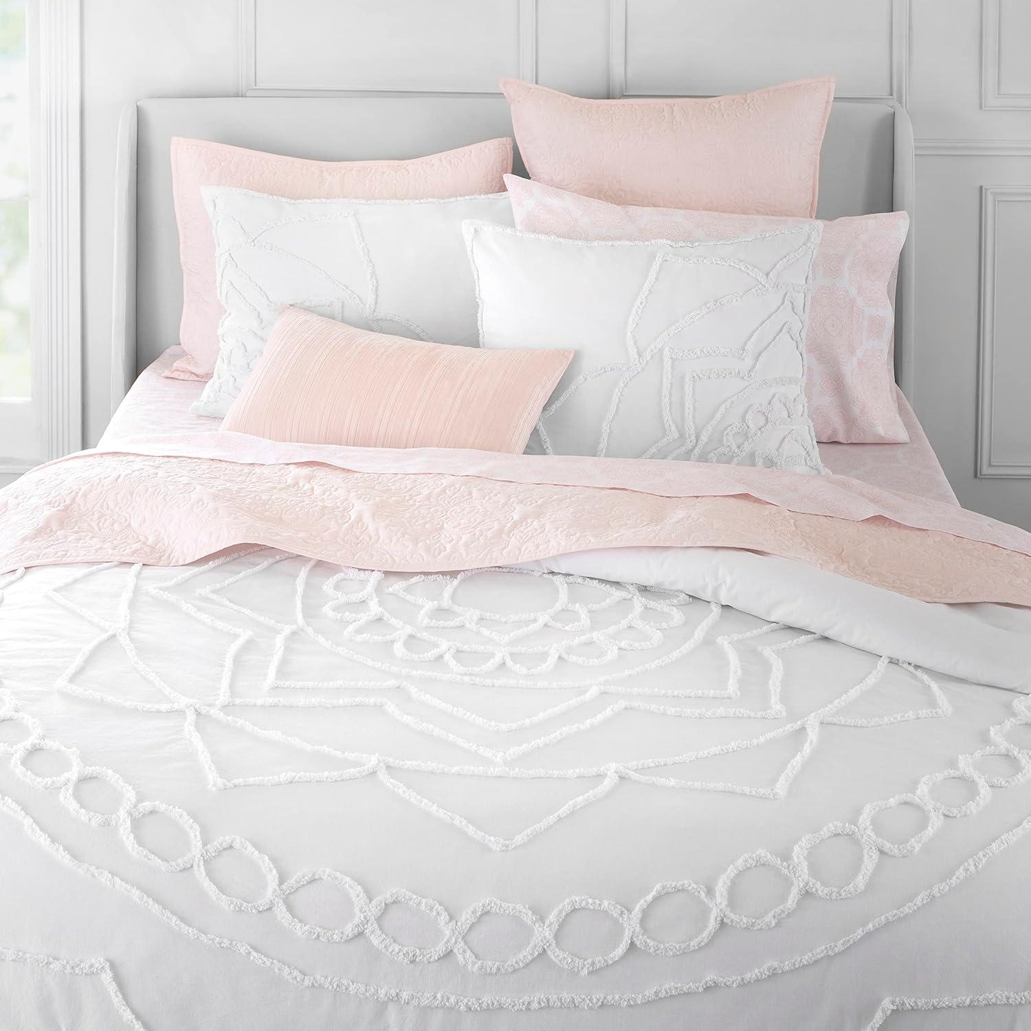 imageMARTHA STEWART Natalie King Size Duvet 3 Piece Set1 Duvet Cover 2 Pillow Shams Crinkle Velvet Texture Soft amp Royal Machine Wash 104x92 with Button Closure ChampagneEmbroidered White