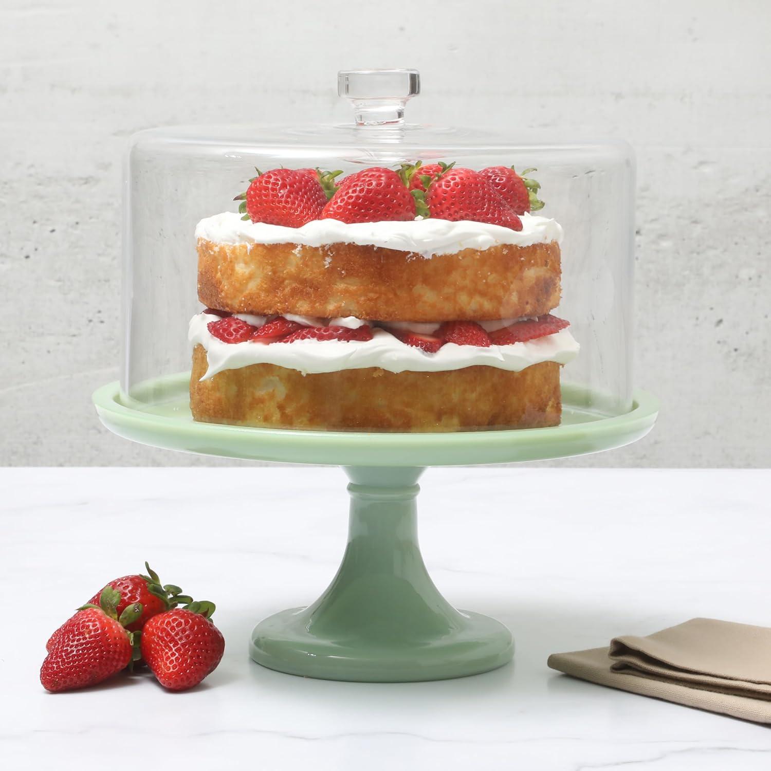 imageMartha Stewart 12 x 57 Stoneware Cake Stand W Server WhiteGreen 10