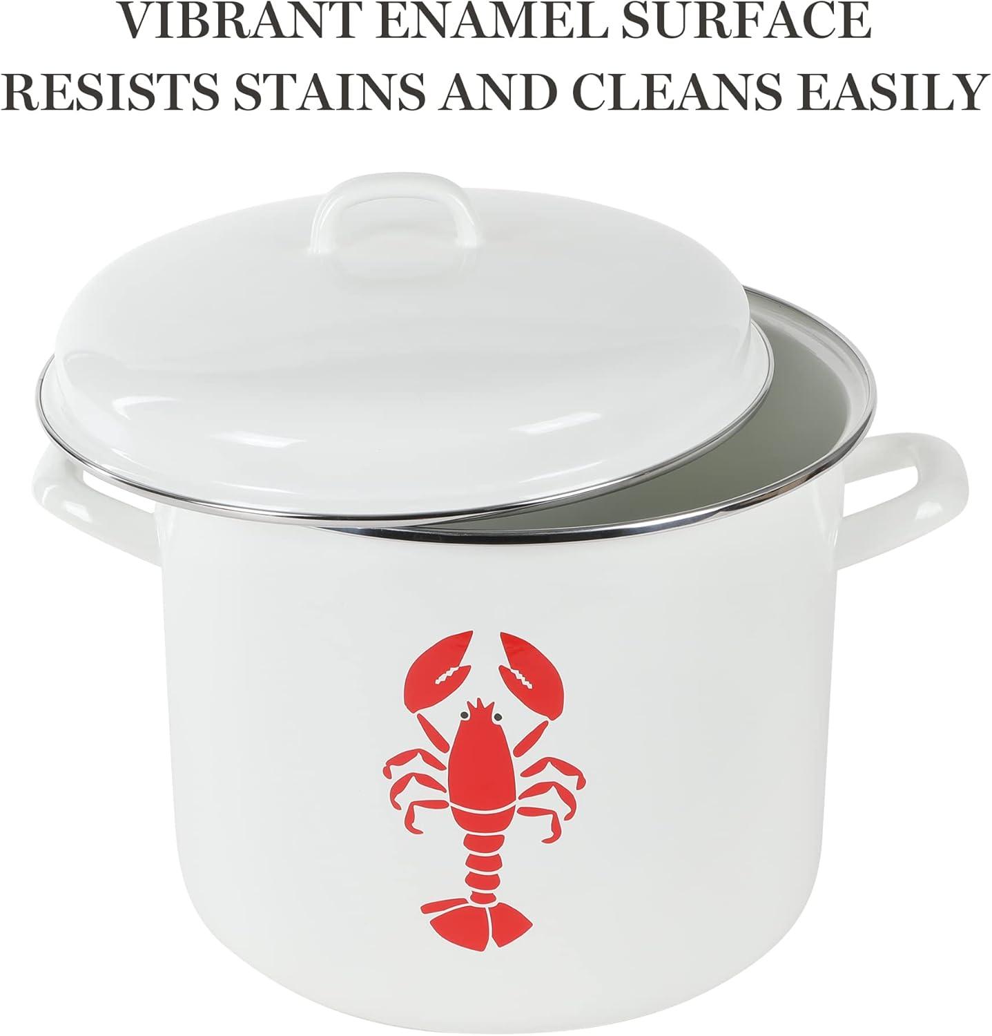 imageMartha Stewart 16Quart Enamel on Steel ScratchResistant Lobster Stock Pot Linen Durable Large Capacity Pot for Boiling Steaming amp Seafood CookingLinen