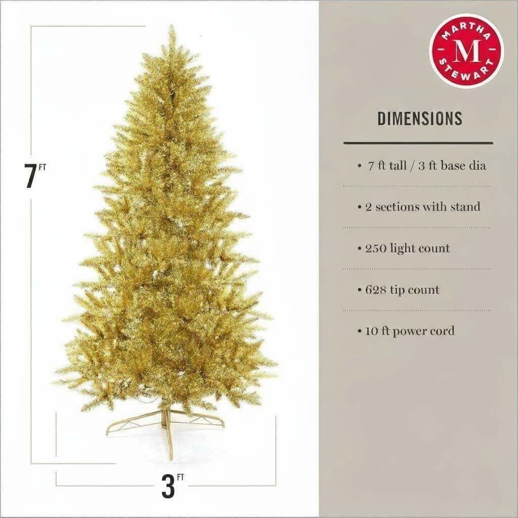imageMartha Stewart 5 Foot Silver Tinsel Christmas Tree with Clear LightsGold