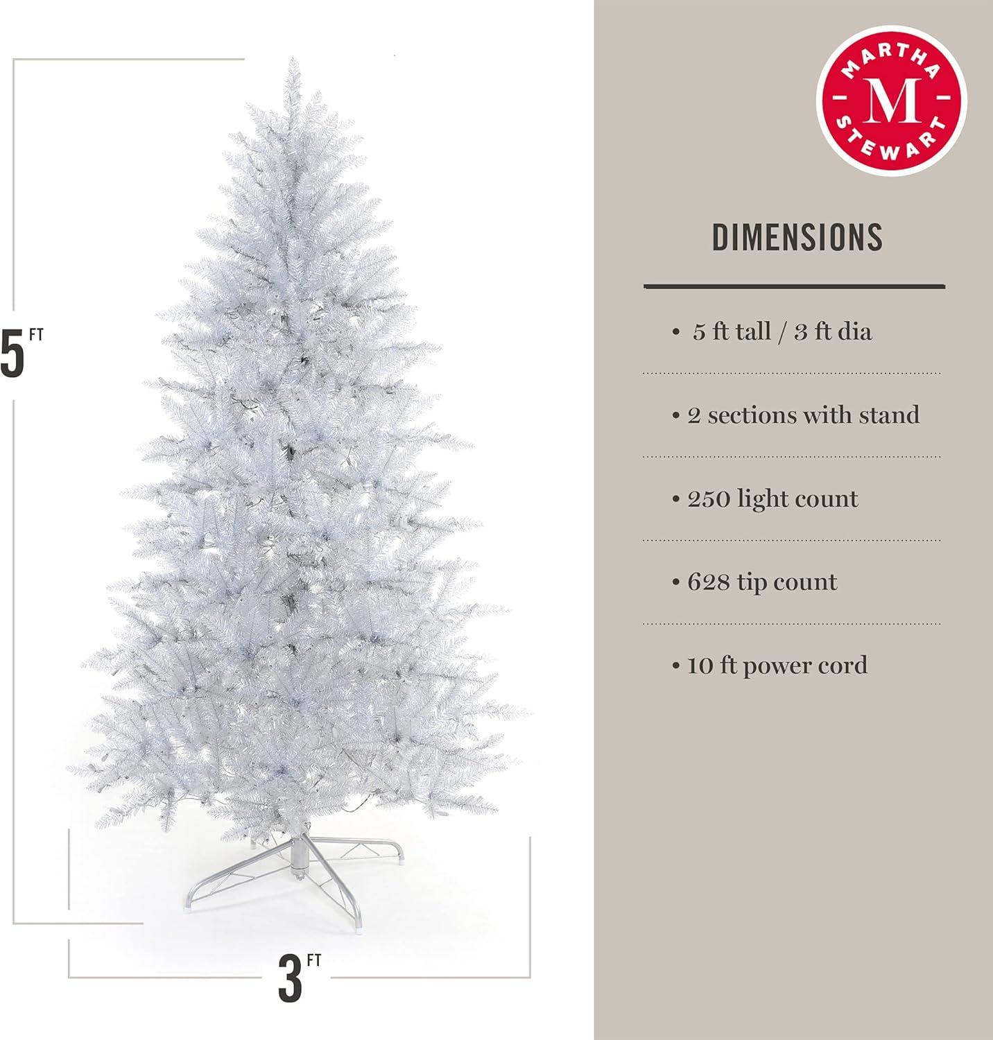 imageMartha Stewart 5 Foot Silver Tinsel Christmas Tree with Clear LightsSilver Clear Lights