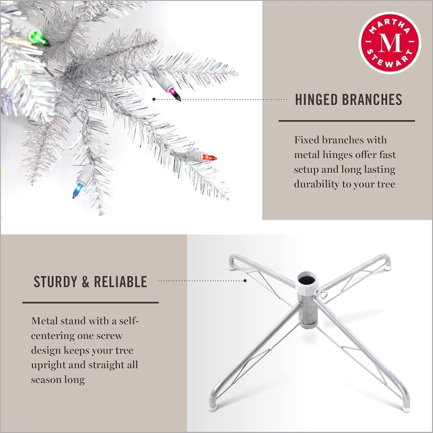 imageMartha Stewart 5 Foot Silver Tinsel Christmas Tree with Clear LightsSilver Clear Lights
