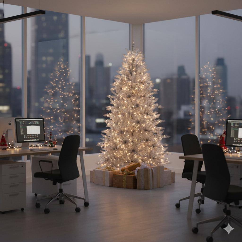 imageMartha Stewart 5 Foot Silver Tinsel Christmas Tree with Clear LightsSilver Clear Lights