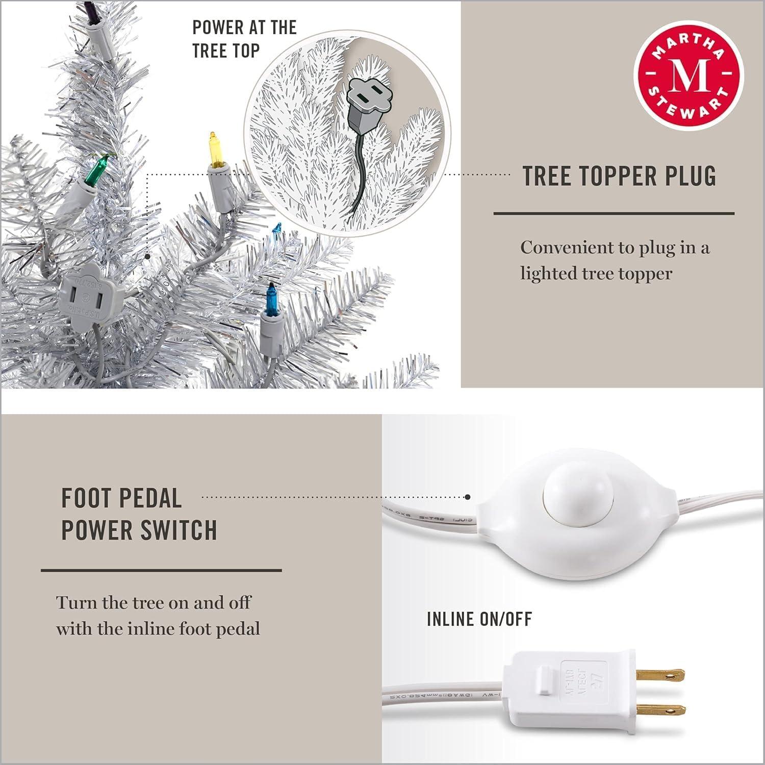 imageMartha Stewart 5 Foot Silver Tinsel Christmas Tree with Clear LightsSilver Clear Lights