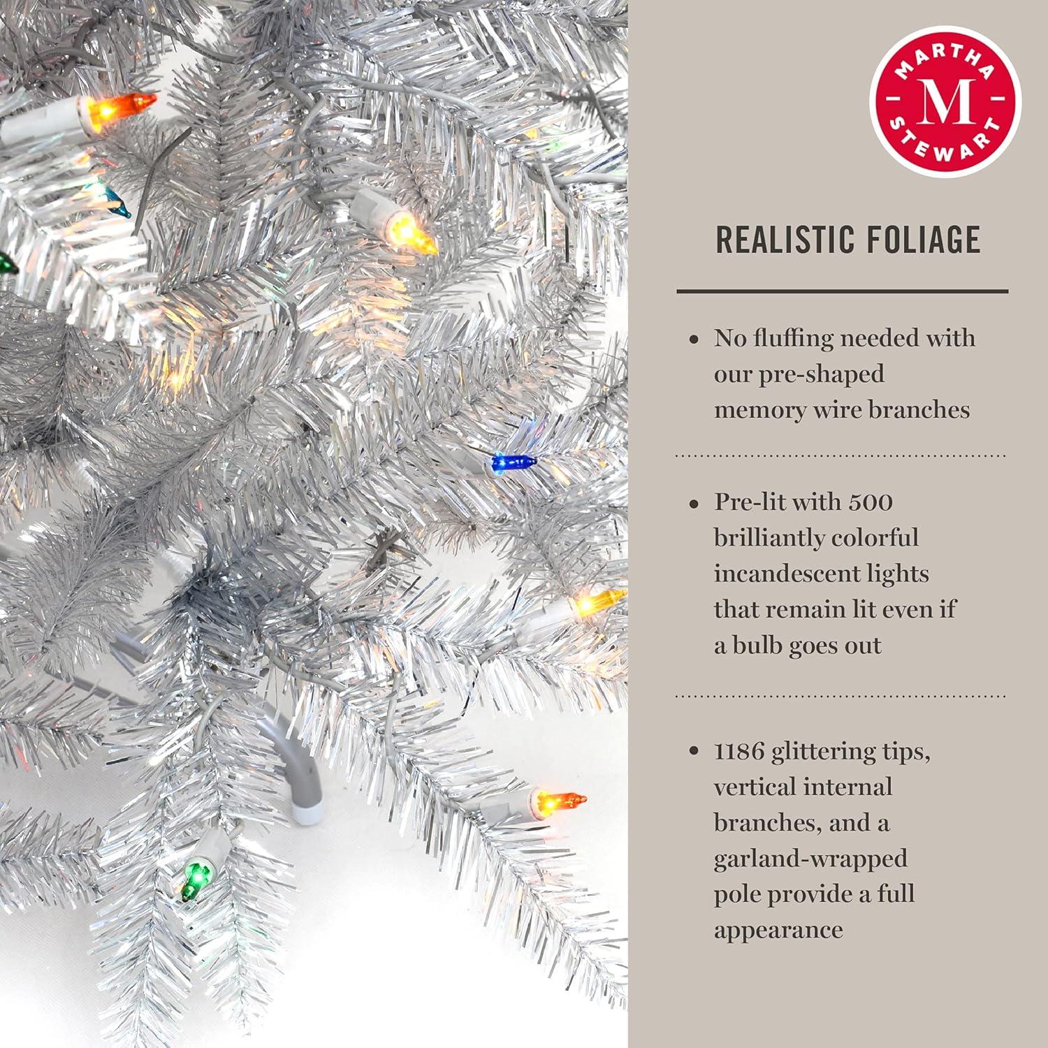 imageMartha Stewart 5 Foot Silver Tinsel Christmas Tree with Clear LightsSilver Colored Lights