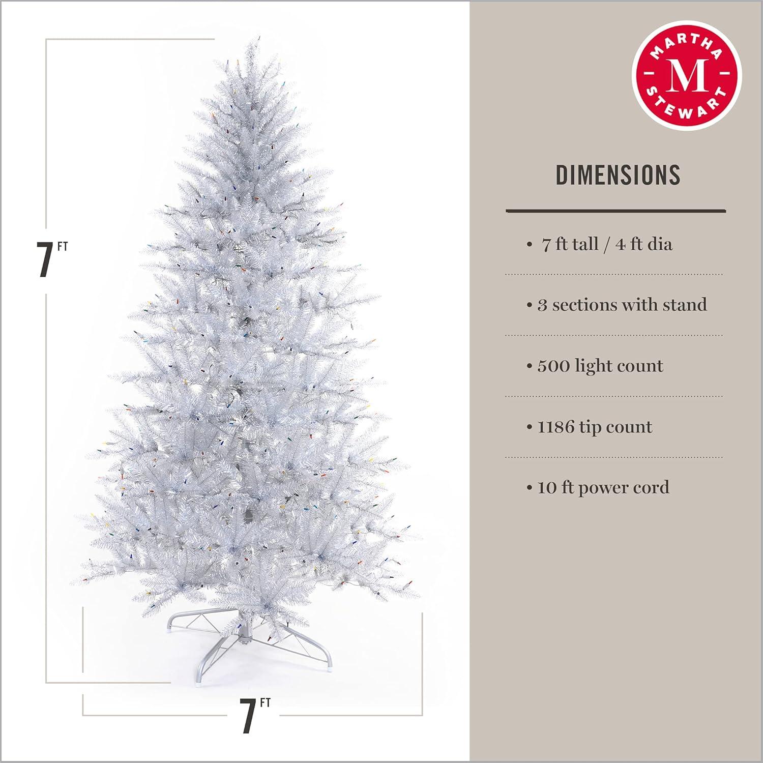 imageMartha Stewart 5 Foot Silver Tinsel Christmas Tree with Clear LightsSilver Colored Lights