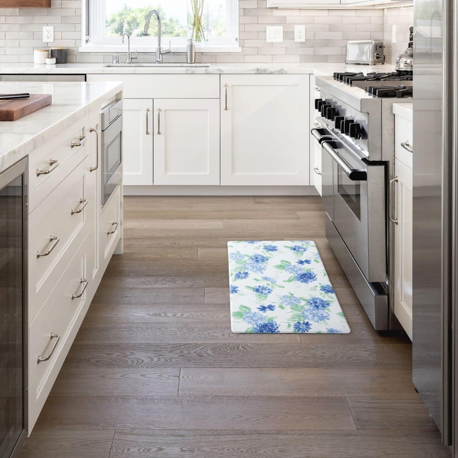 imageMartha Stewart Amber Floral Daisy Stripe Reverisble Water Resistant Kitchen Mat PinkYellow 20x39BluePurpleGreen