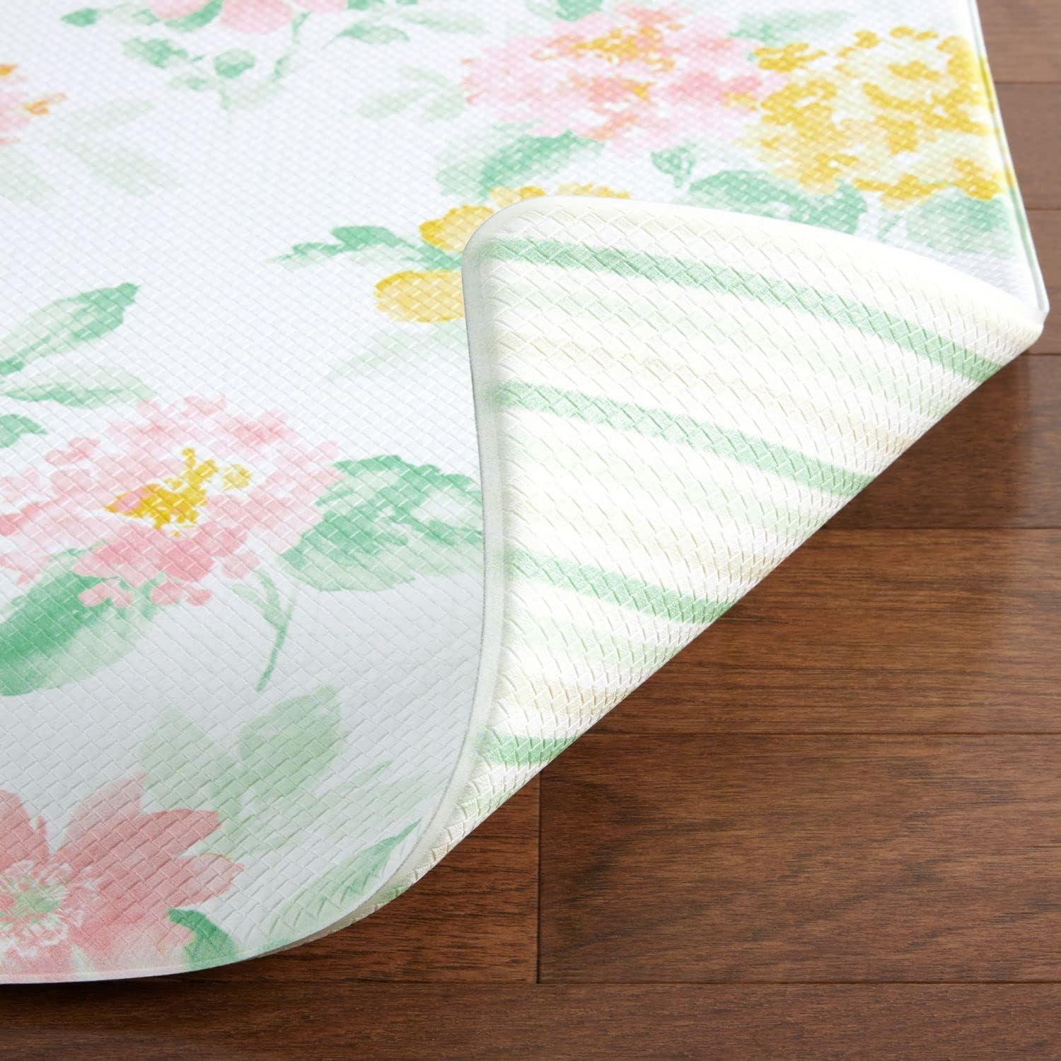 imageMartha Stewart Amber Floral Daisy Stripe Reverisble Water Resistant Kitchen Mat PinkYellow 20x39PinkYellowGreen