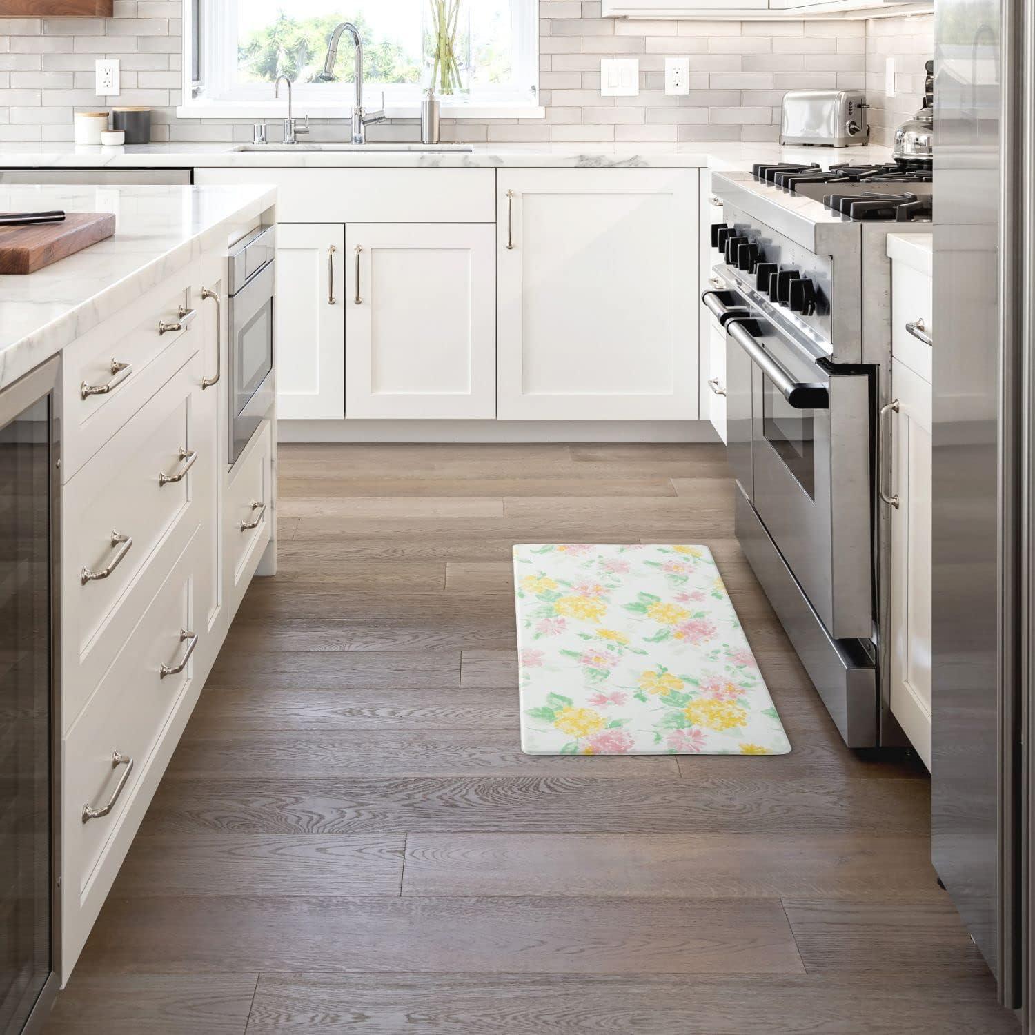 imageMartha Stewart Amber Floral Daisy Stripe Reverisble Water Resistant Kitchen Mat PinkYellow 20x39PinkYellowGreen