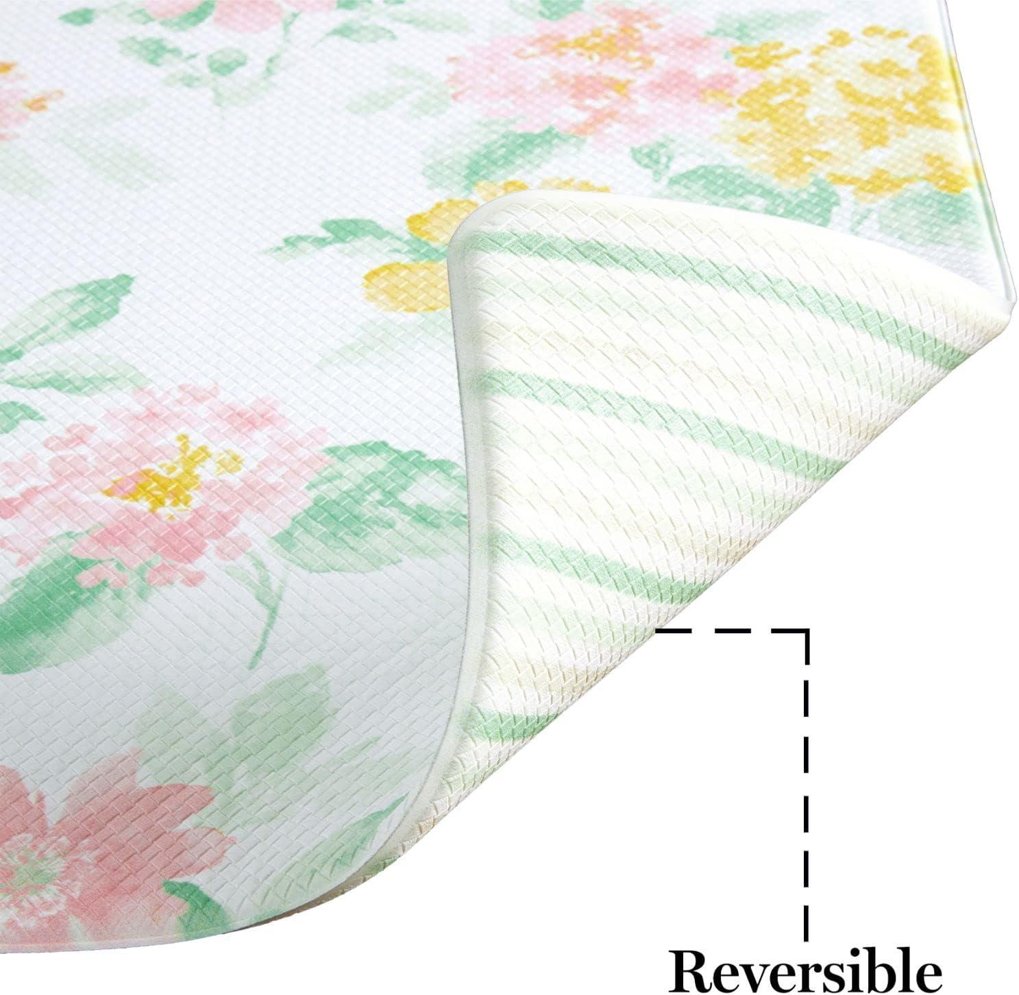 imageMartha Stewart Amber Floral Daisy Stripe Reverisble Water Resistant Kitchen Mat PinkYellow 20x39PinkYellowGreen