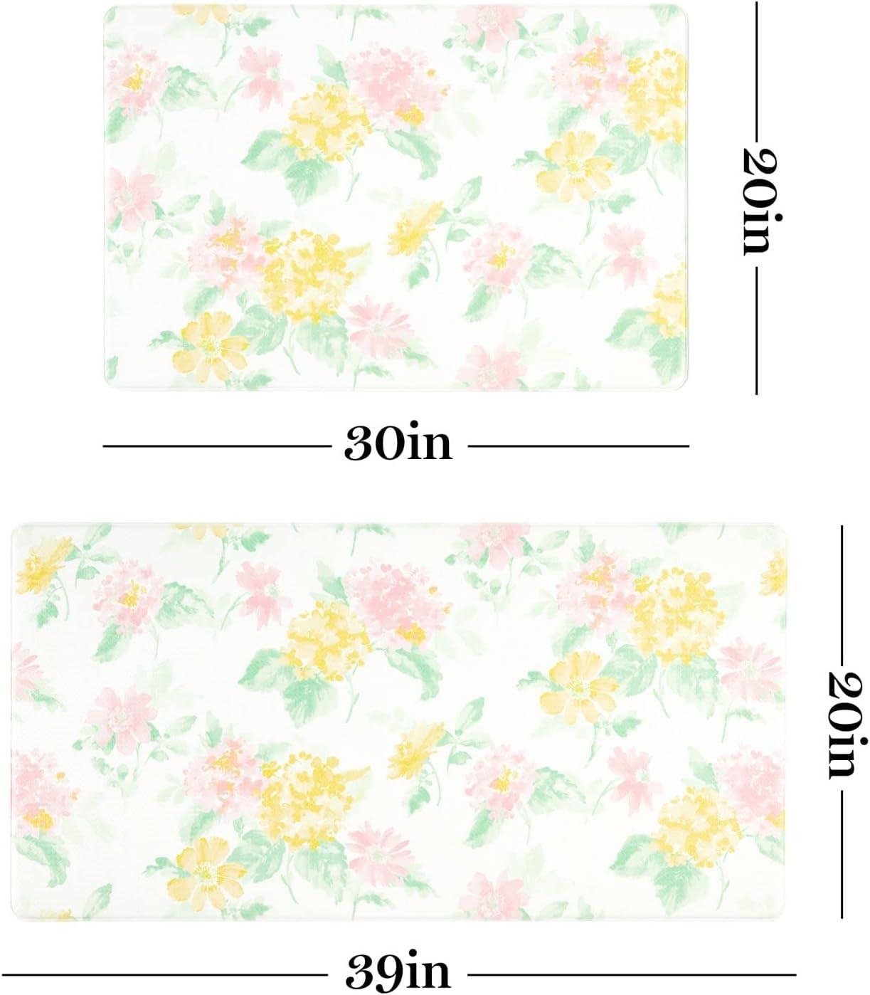 imageMartha Stewart Amber Floral Daisy Stripe Reverisble Water Resistant Kitchen Mat PinkYellow 20x39PinkYellowGreen