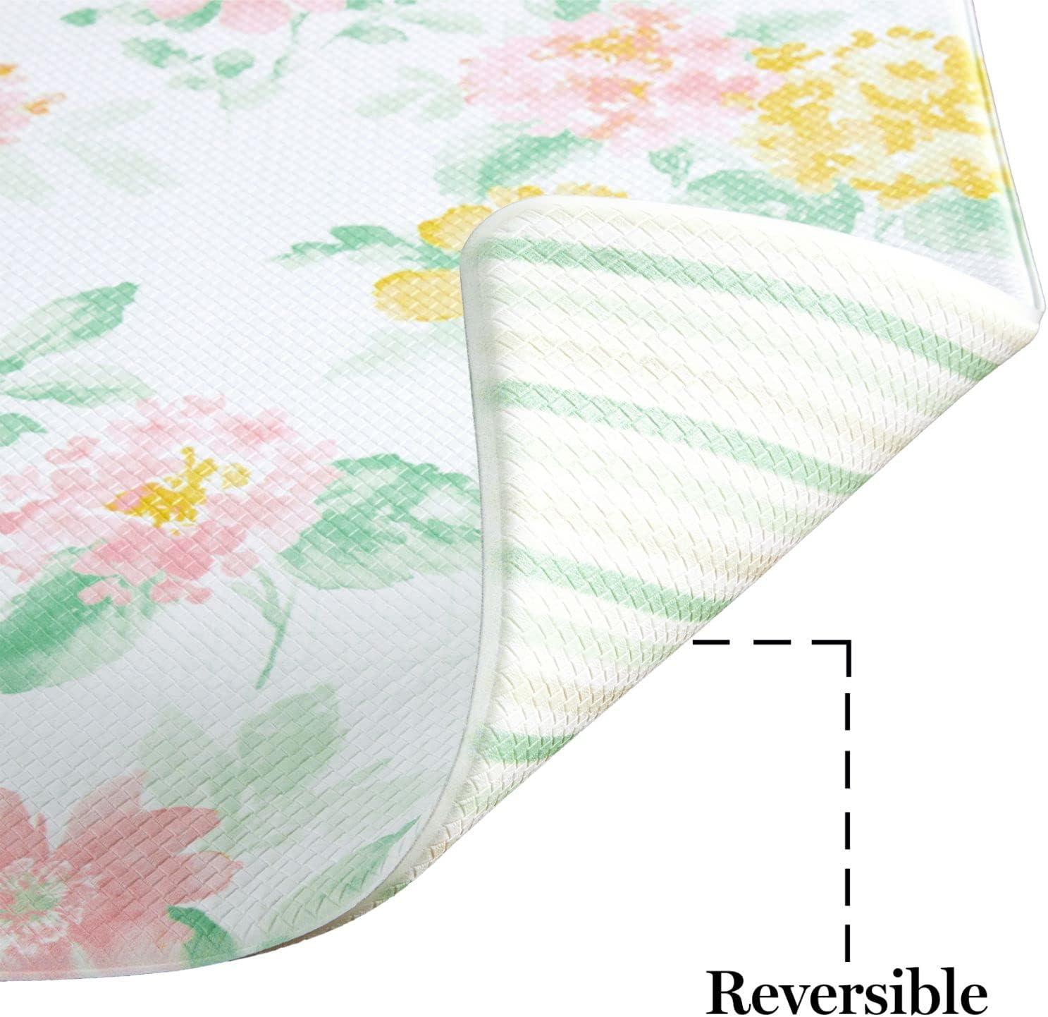 imageMartha Stewart Amber Floral Daisy Stripe Reverisble Water Resistant Kitchen Mat PinkYellow 20x39PinkYellowGreen