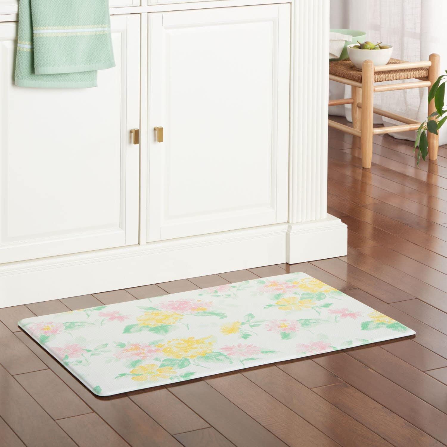 imageMartha Stewart Amber Floral Daisy Stripe Reverisble Water Resistant Kitchen Mat PinkYellow 20x39PinkYellowGreen