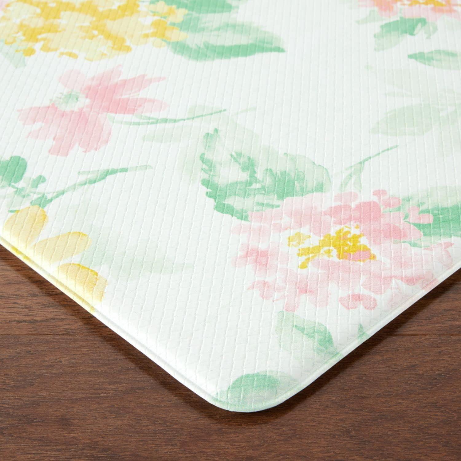 imageMartha Stewart Amber Floral Daisy Stripe Reverisble Water Resistant Kitchen Mat PinkYellow 20x39PinkYellowGreen
